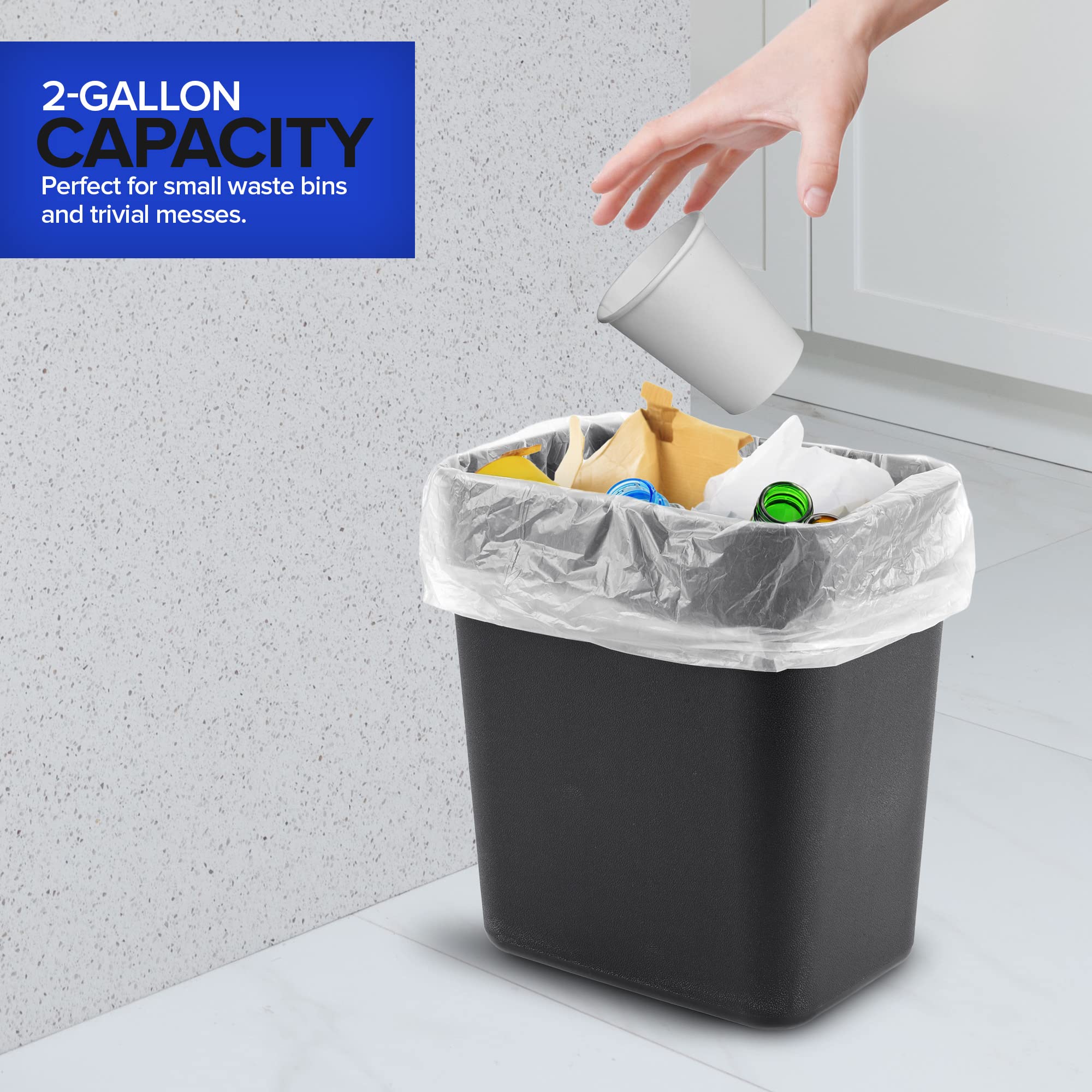 Stock Your Home Clear 2 Gallon Trash Bags, 200 Pack, Un-Scented Plastic Liners for Bathroom, Office, and Dog Waste