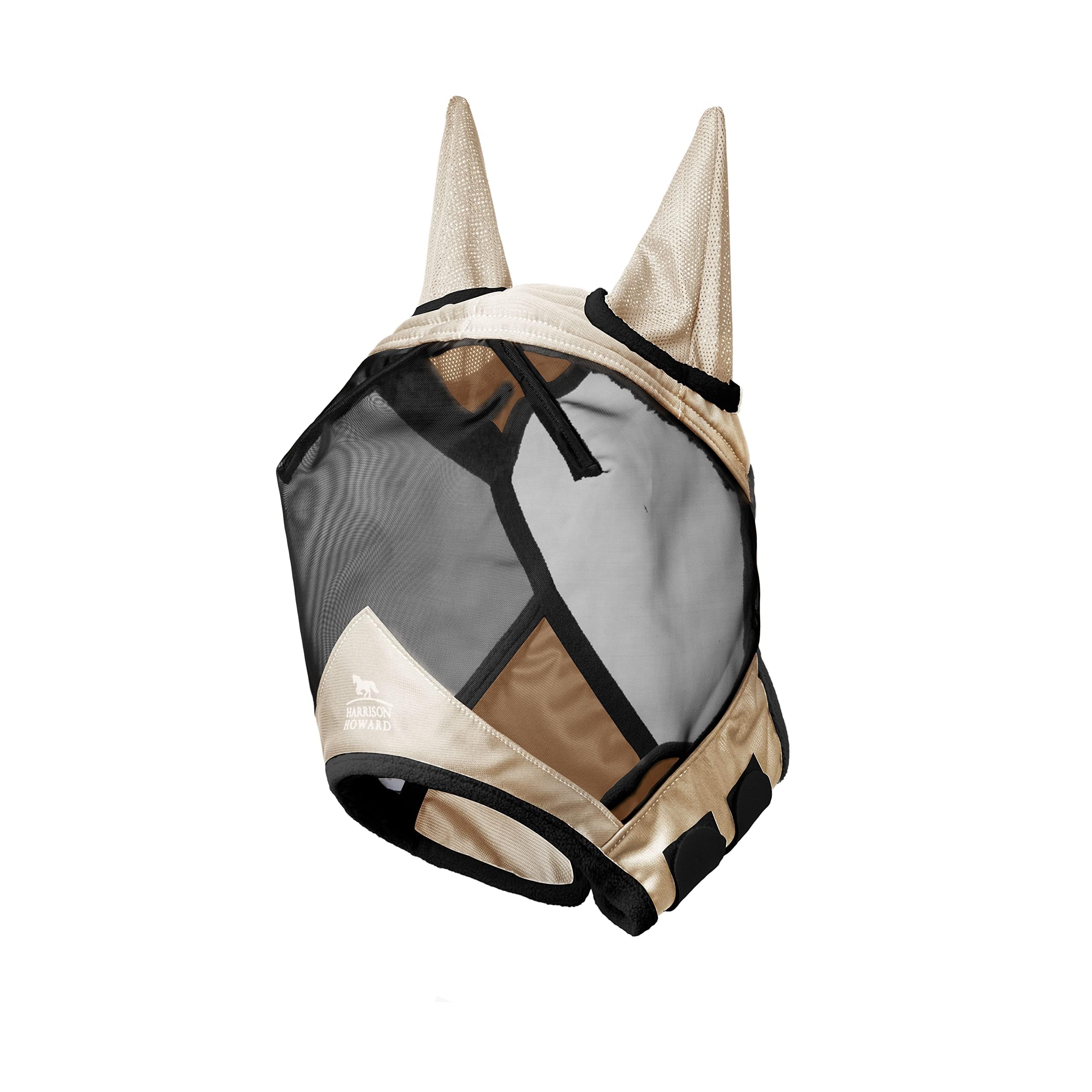 Harrison Howard Pro Luminous Horse Fly Mask Standard with Ears UV Protection for Horse Light Champagne Large Full Size