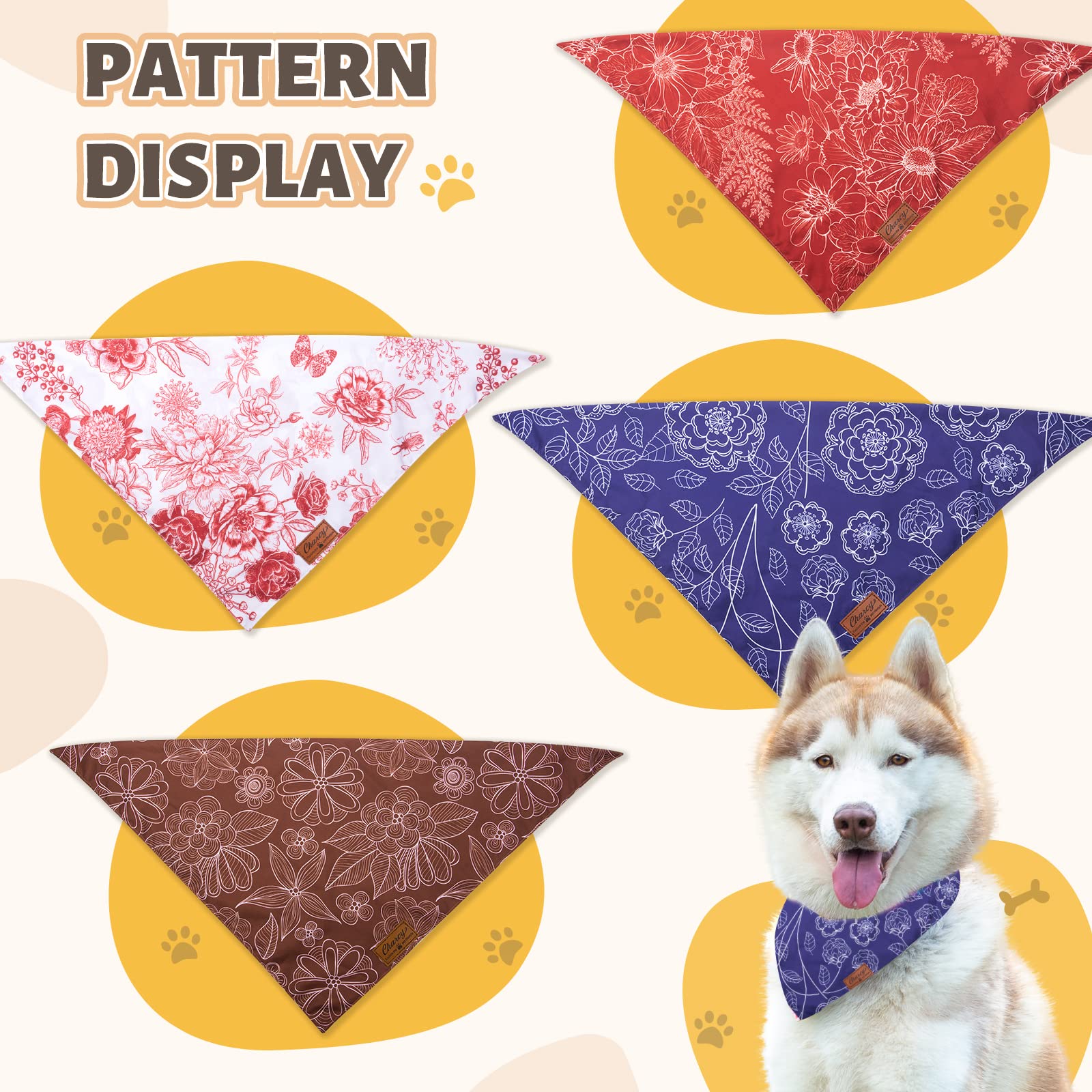 Charcy Dog Bandanas 4 Pack, Fall Dog Bandana Boy Girl For Holiday Birthday, Adjustable Durable Dog Scarf, Unique Design - Chrysa
