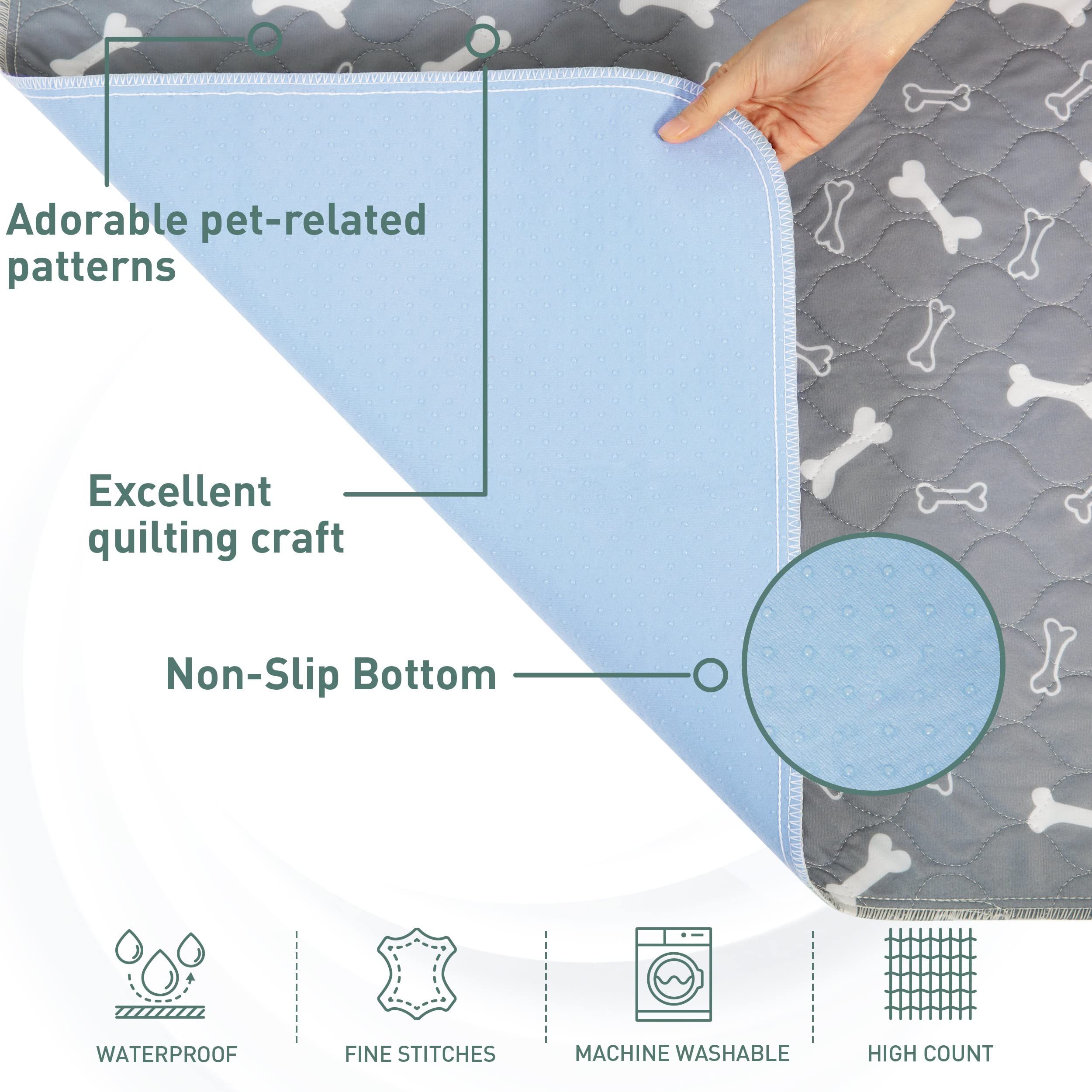 Eterish Reusable Washable Pee Pads For Dogs Small/Large/Extra Large 18'' X 24'' 2 Pack, Absorbent Pet Puppy Dog Training Pads No