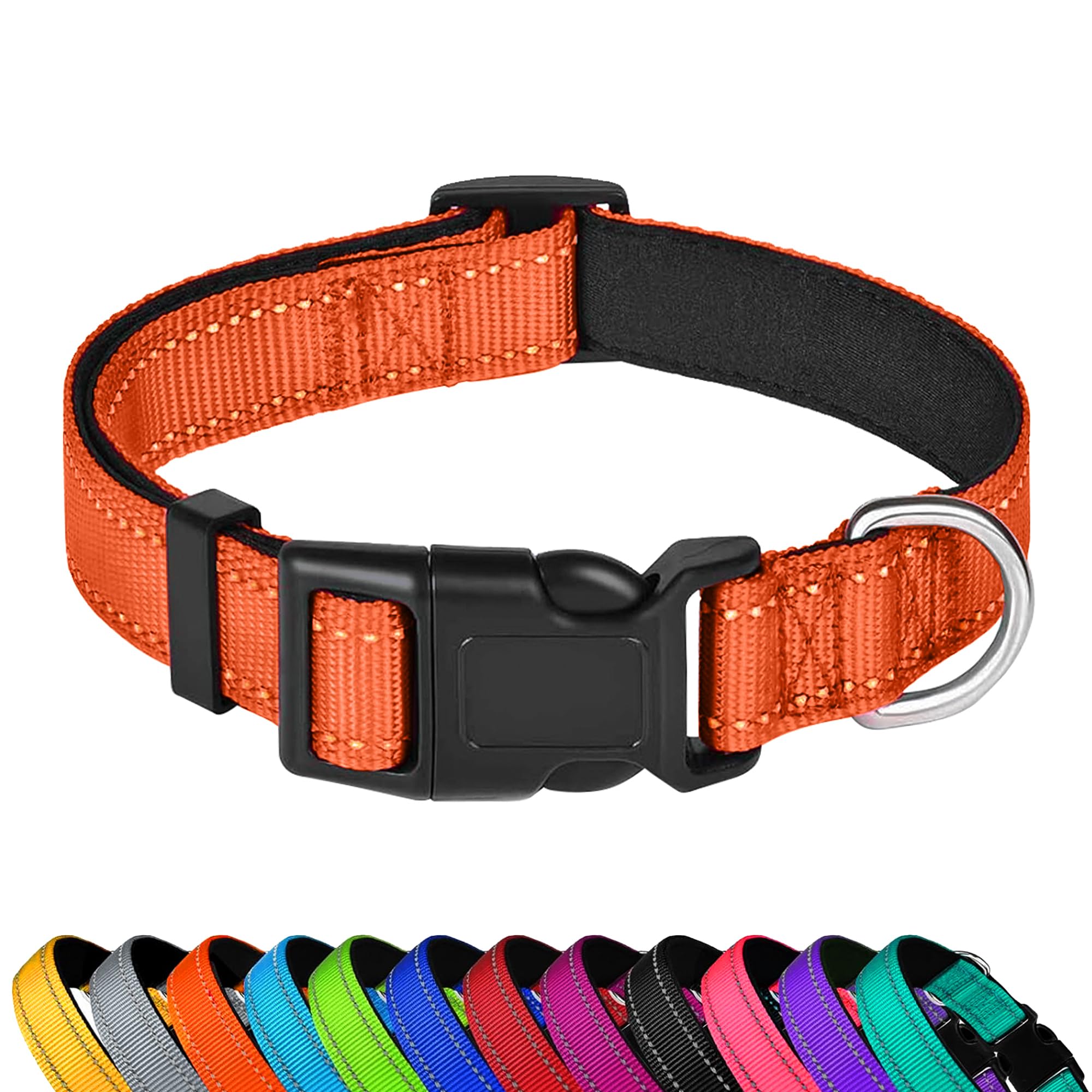 Pwod Reflective Dog Collar, Adjustable Soft Neoprene Padded Nylon Pet Collars With Buckle For Puppy And Small Dogs, Cats, Orange