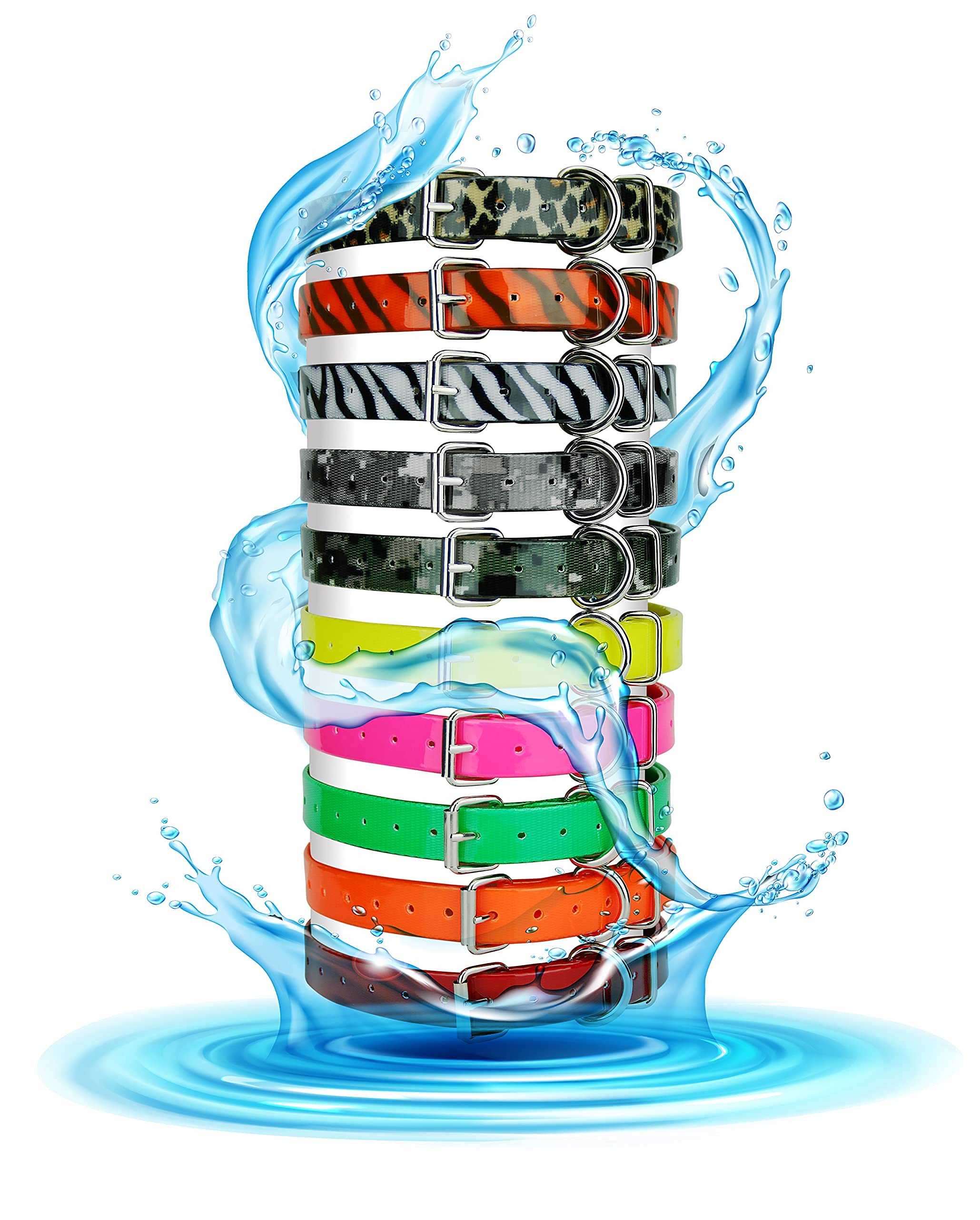 Leopard 3/4 Heavy Duty Tpu Coated Nylon Replacement Dog Collar Strap With Metal Buckle For Shock, Bark And Electric + Containm