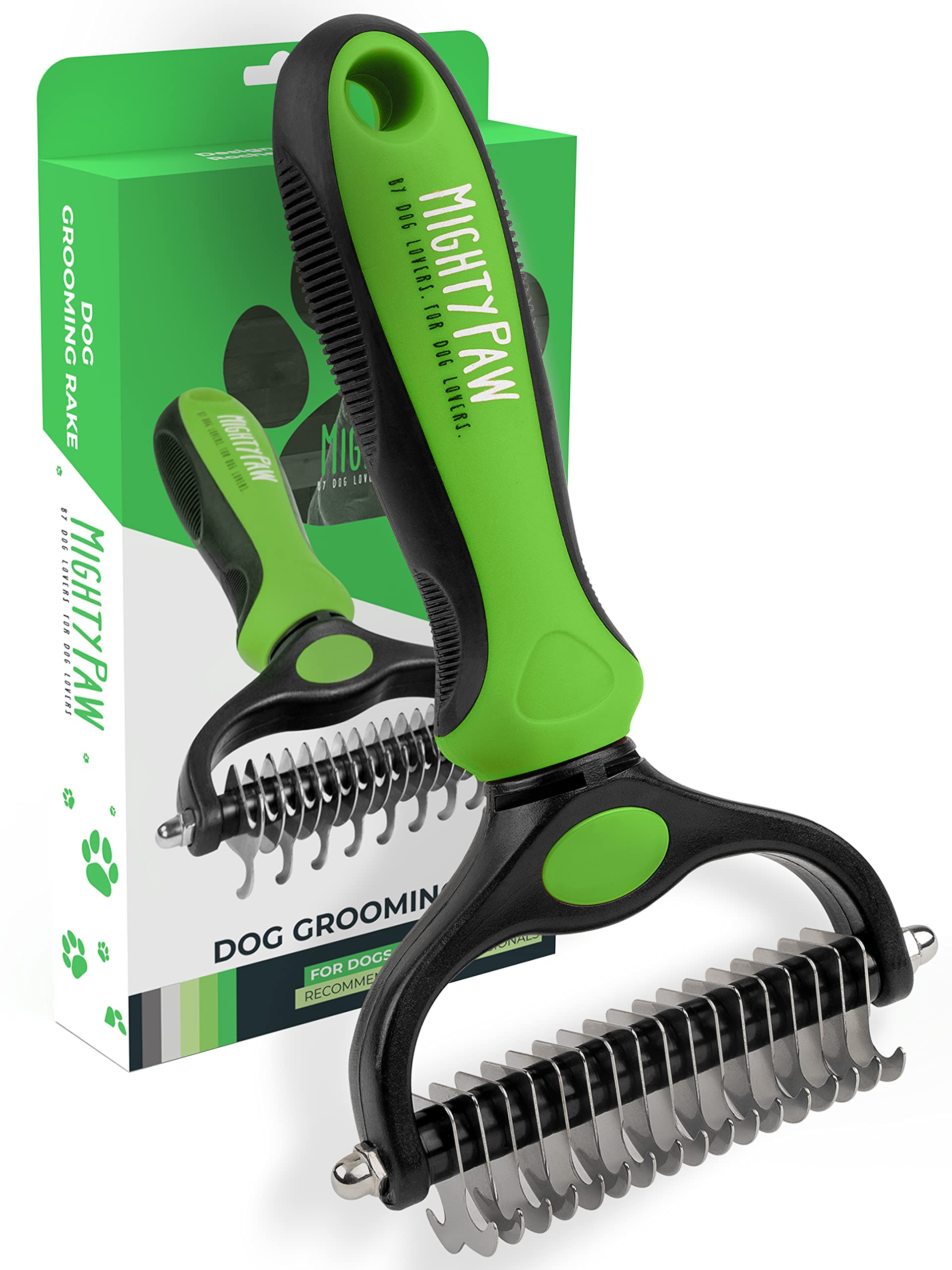 Mighty Paw Dog Grooming Brush | Pet Undercoat Dematting Rake With Rounded Teeth. Dog Comb For Detangling, Thinning, & Deshedding