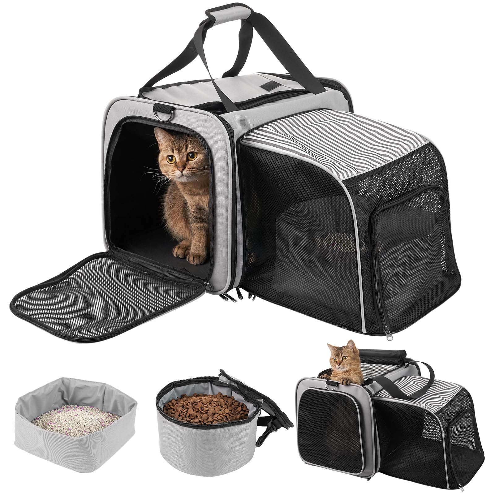 Inrlkit Portable Cat Travel Carrier - Soft-Sided Cat Carrier With Litter Box, Expandable Cat Carrier For Cats Up To 20 Lb To Cam