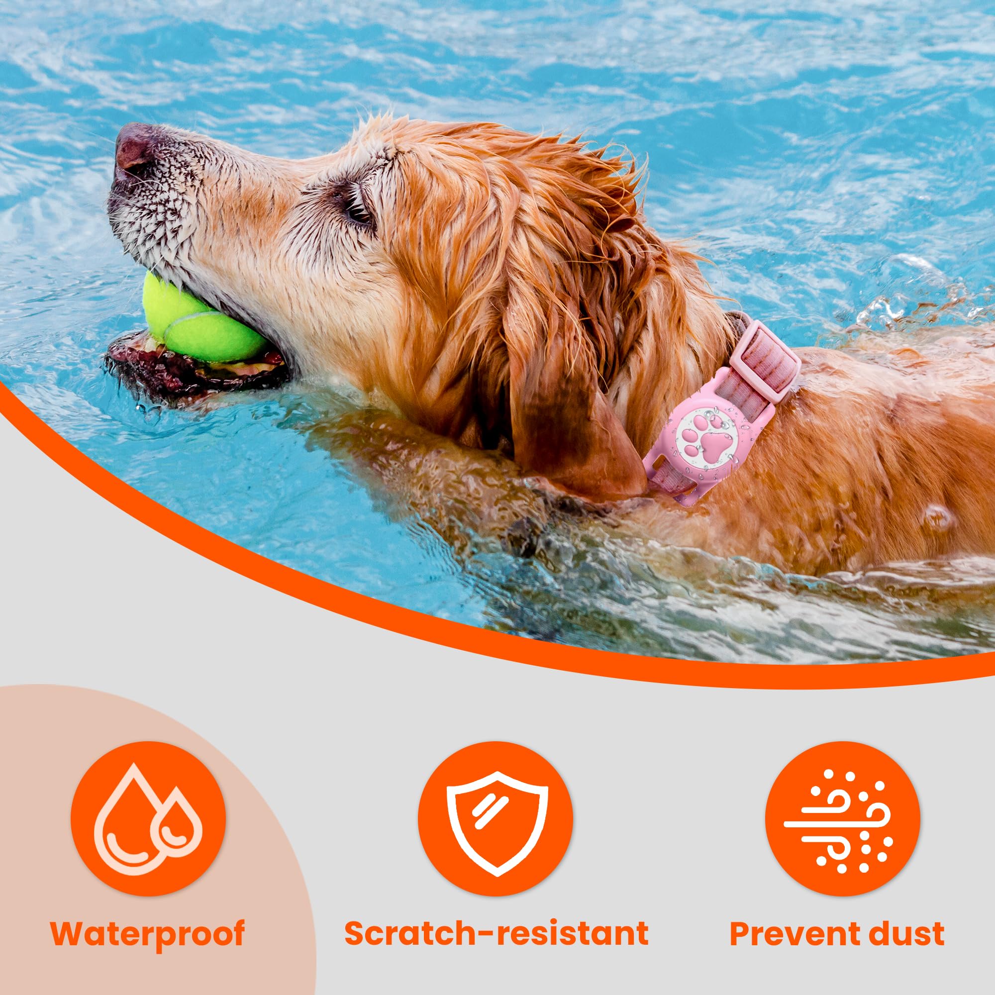 Ilfindyou Waterproof Airtag Dog Collar Holder For Apple Air Tag, Silicone Dog Airtag Holder For Dogs & Cat Collars(Pink)