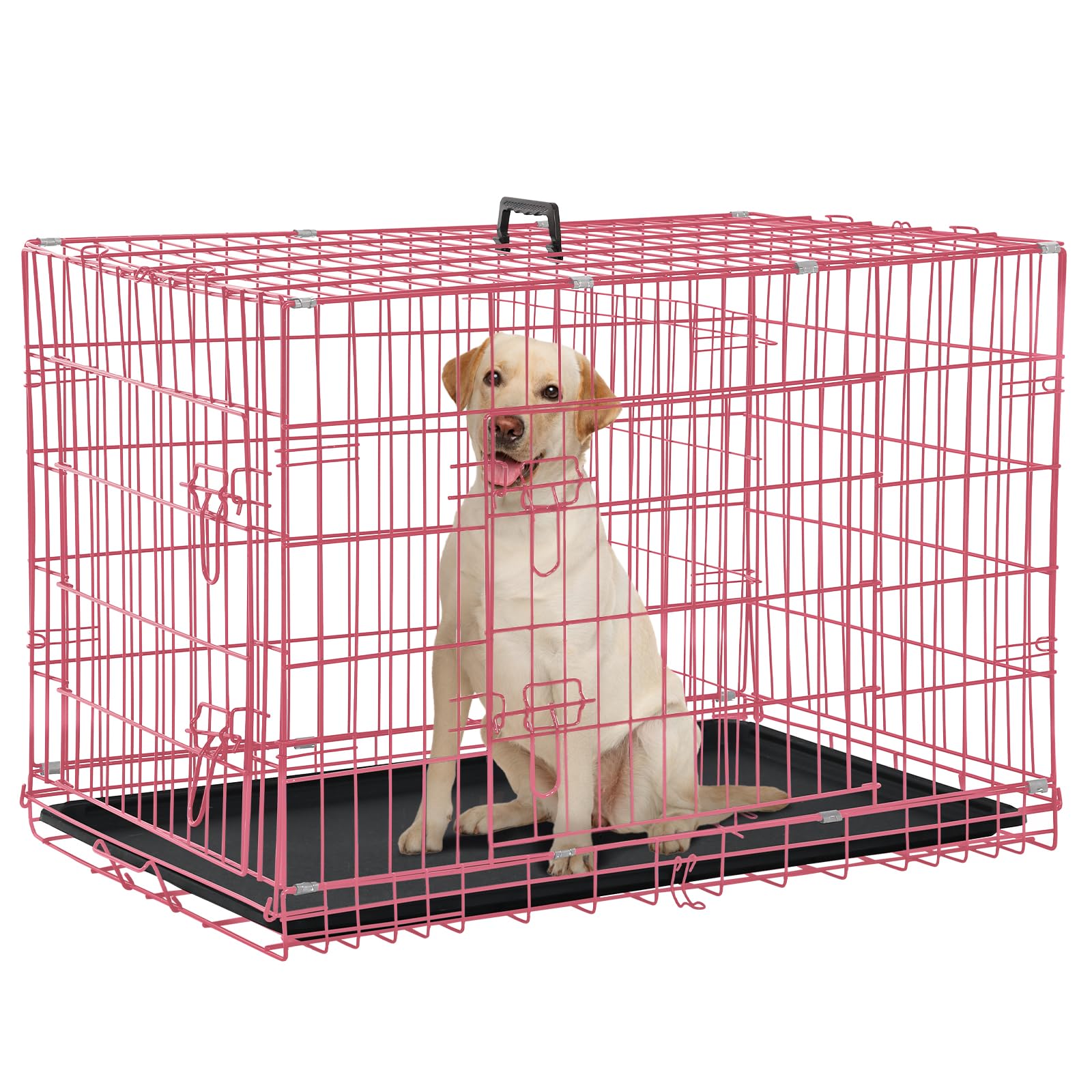 Dog Crate Dog Kennel Cage 42    Portable Foldable Indoor Outdoor Large Double Door Wire Metal Puppy Cat Pet Dog Cage With Abs Tr