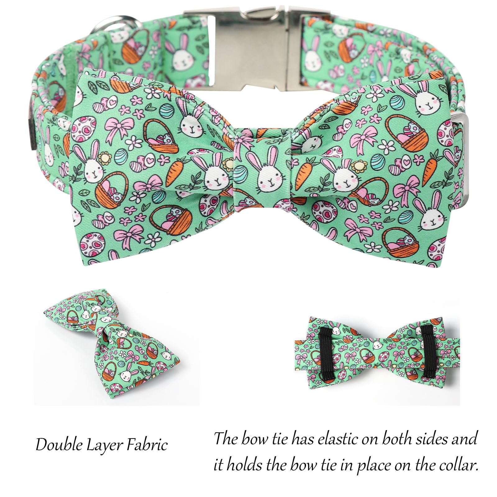 Lionet Paws Easter Dog Collar,Green Eggs Dog Collar For Large Dogs Bowtie, Adjustable Cotton Rabbit Bowtie Pet Collars For Mediu