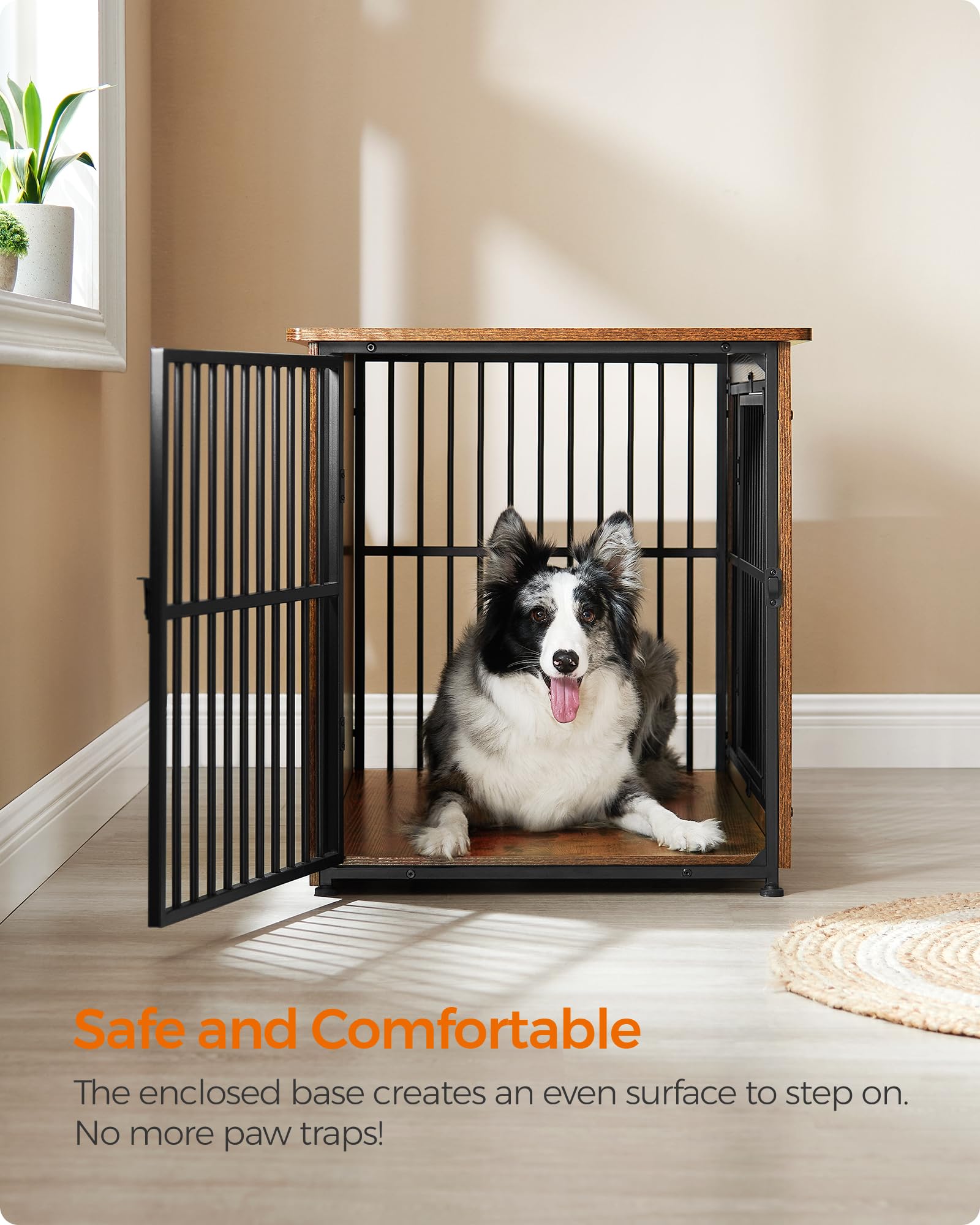 Feandrea Dog Crate Furniture, 38.6 Side End Table, Modern Kennel for Dogs Indoor up to 70 lb, Heavy-Duty Dog Cage with Enclosed