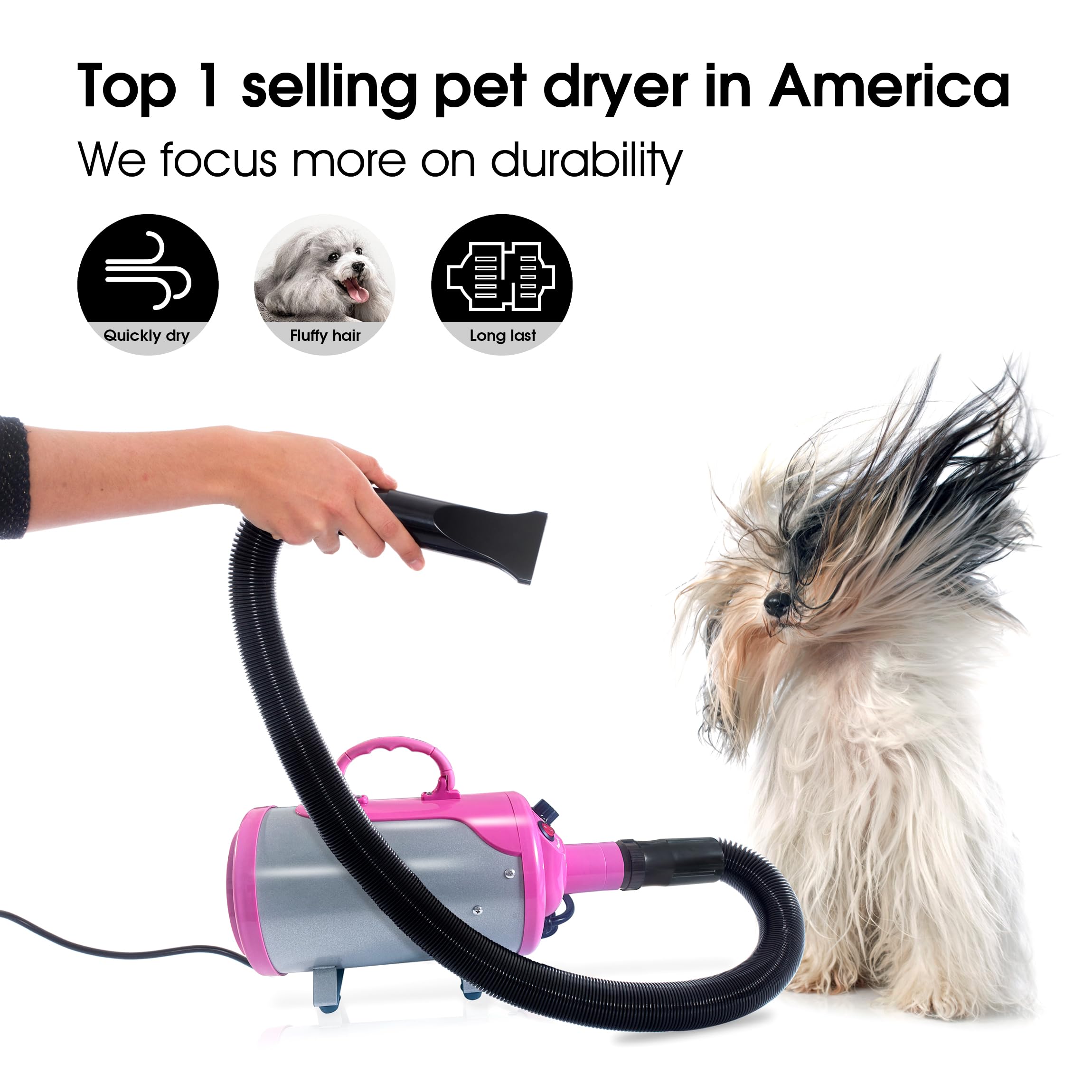 SHELANDY Pink Pet Hair Force Dryer & Grooming Blower with Heater for Dogs - Efficient & Stylish Grooming Tool