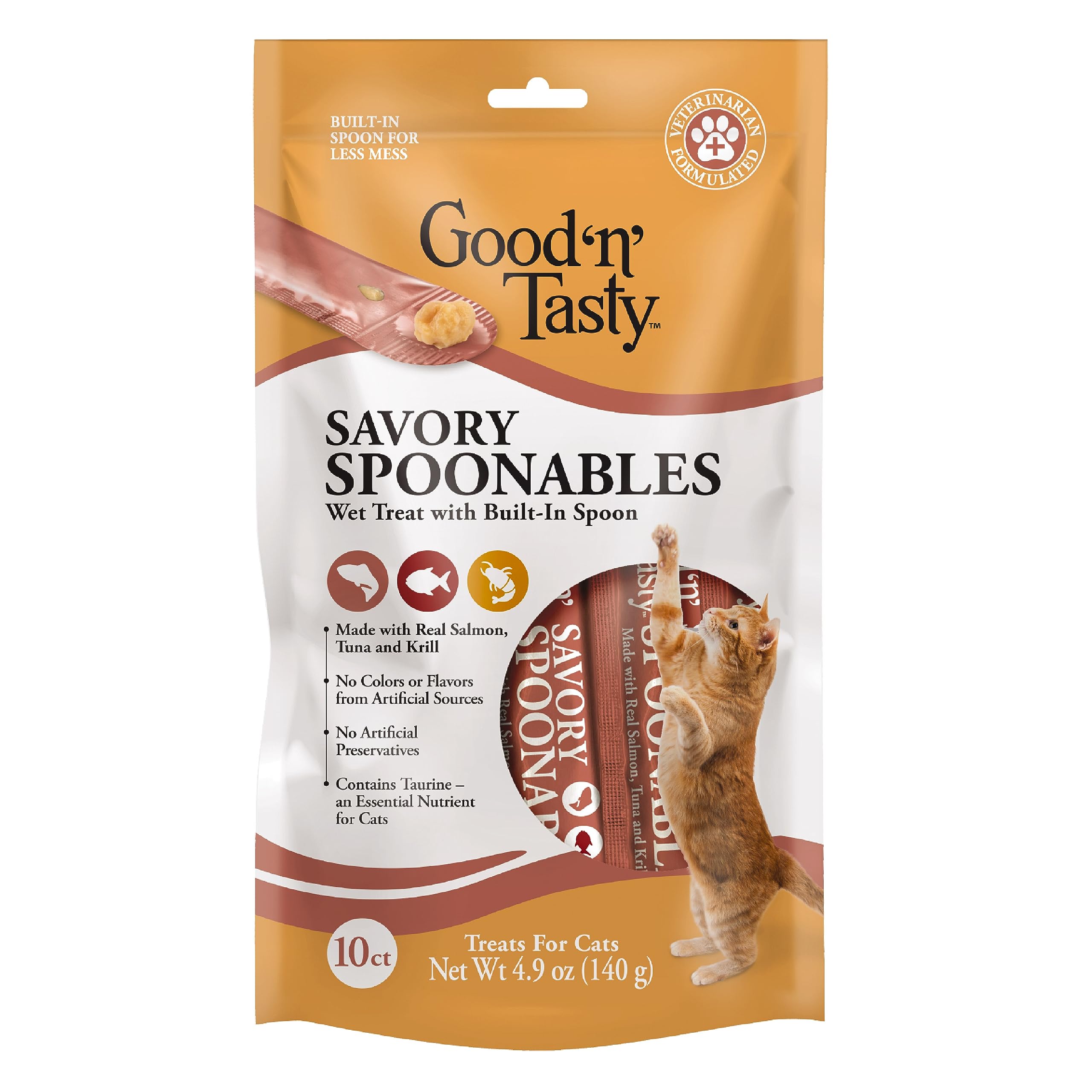 Good N Tasty Savory Spoonables with Real Salmon, Tuna & Krill, 10 Count Tube, Triple Flavor Squeezable Lickable Wet Treats for