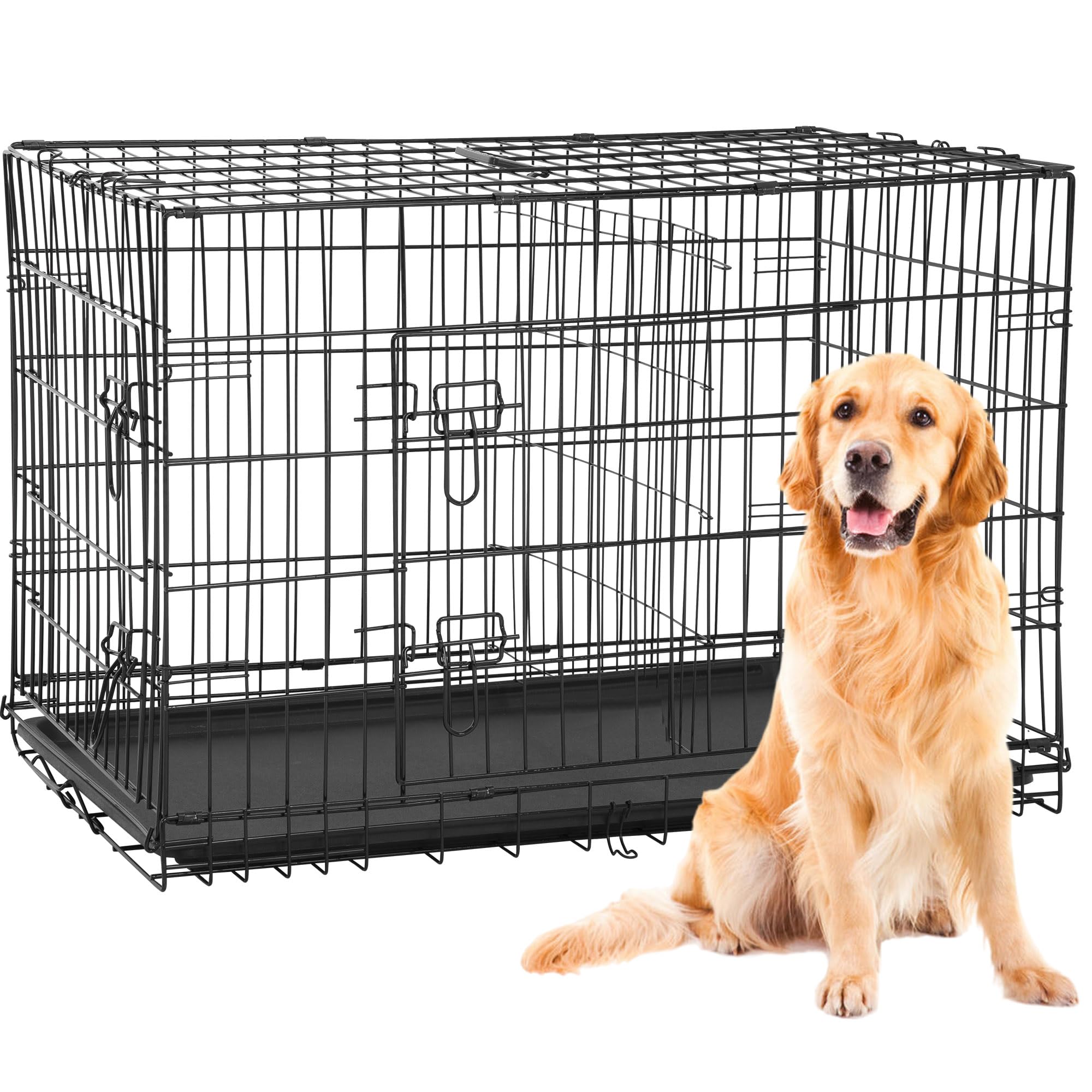 Bestpet 42 Inch Dog Crates For Large Dogs Folding Metal Wire Crates Dog Kennels Pet Dog Cage Crate With Double-Door,Divider Pane