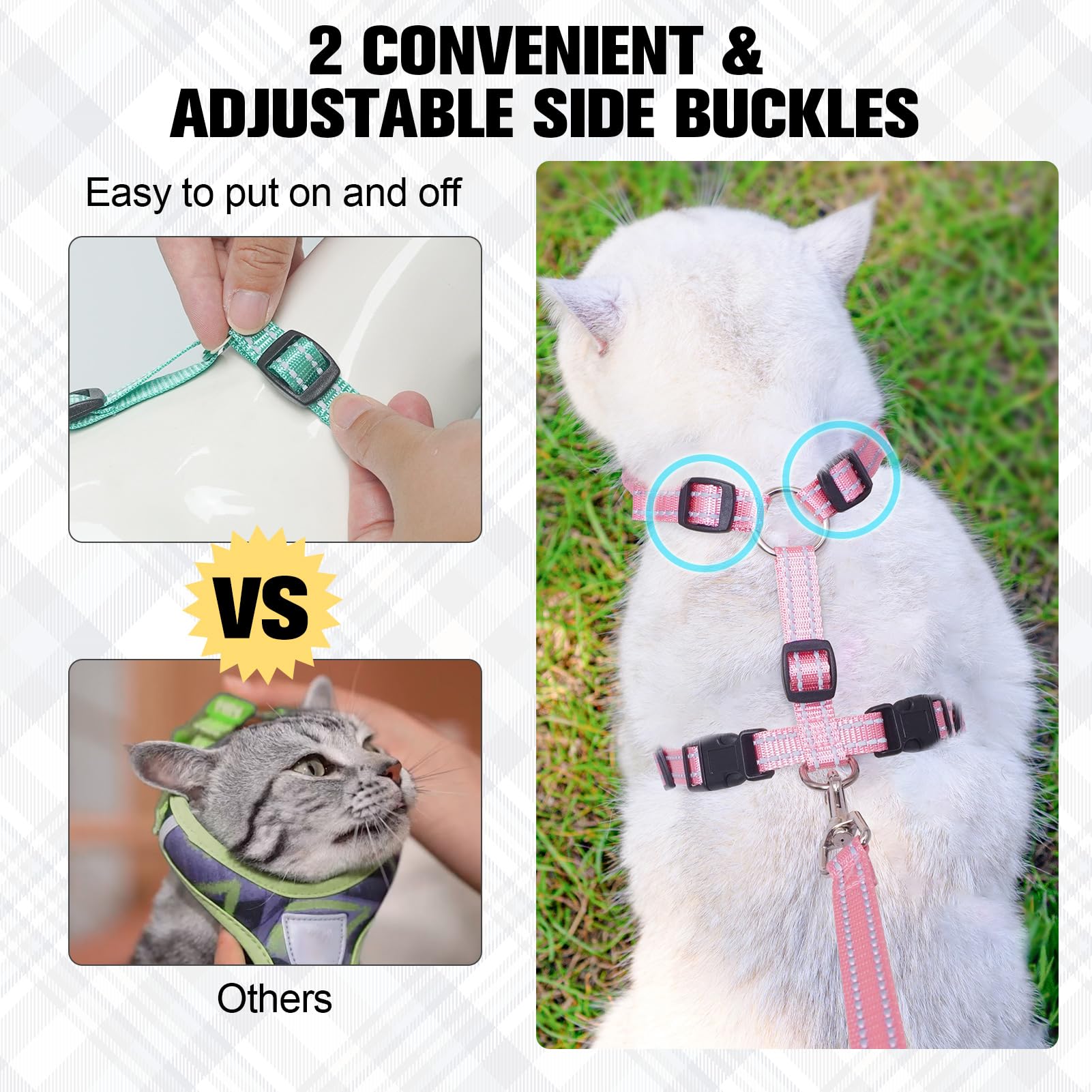 BEAUTYZOO Cat Harness and Leash Set for Walking Escape Proof, Neck Release Adjustable Harness for Kitten Puppy Small Medium Large Cats, Soft Cute Easy Control Small Cat Harness for Cats Boy and Girls -Like New