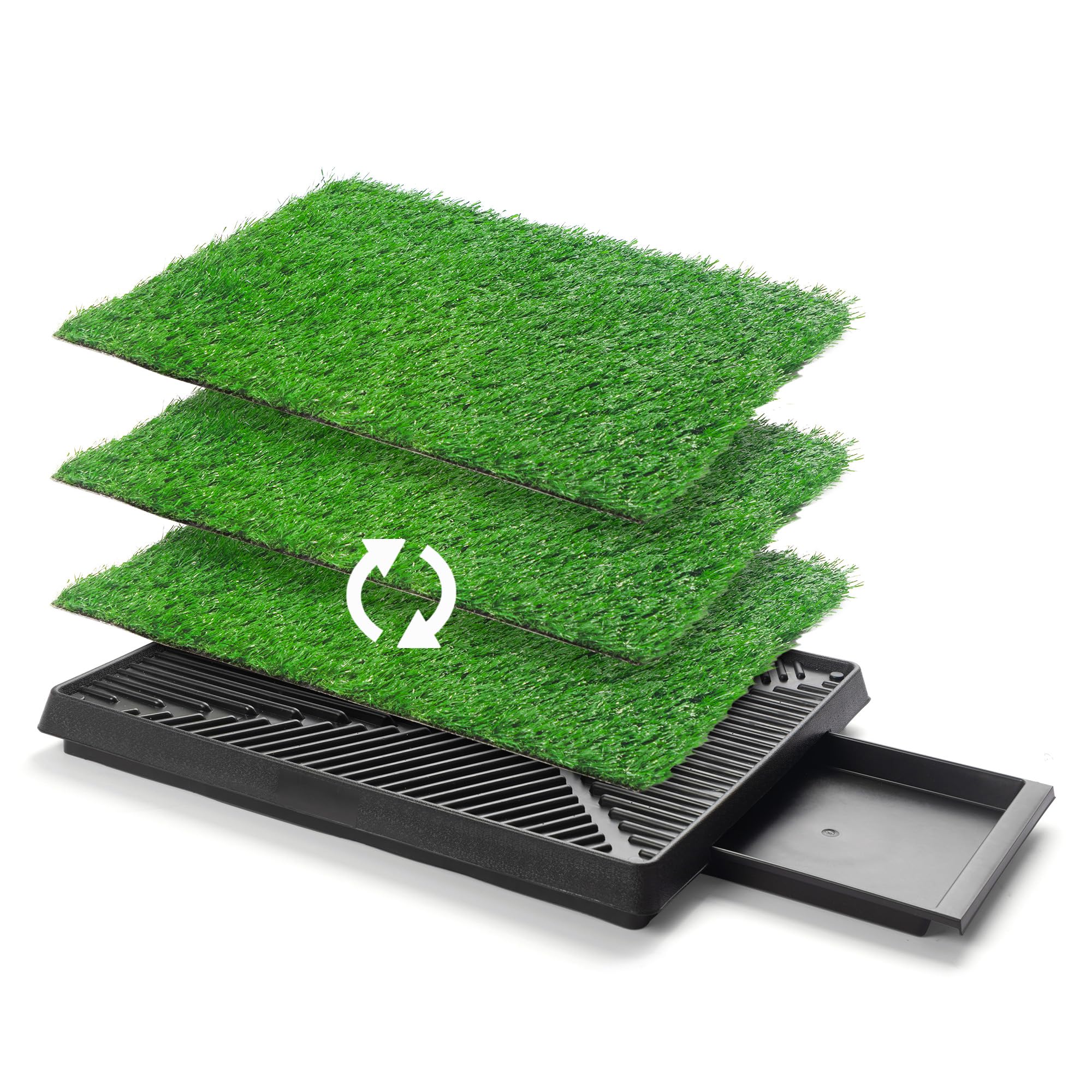 25'' x 20'' Dog Grass Pad with Tray, 3PCS Washable Artificial Grass Pee Pads for Indoor Dog Potty, Portable Reusable Pet Toilet 