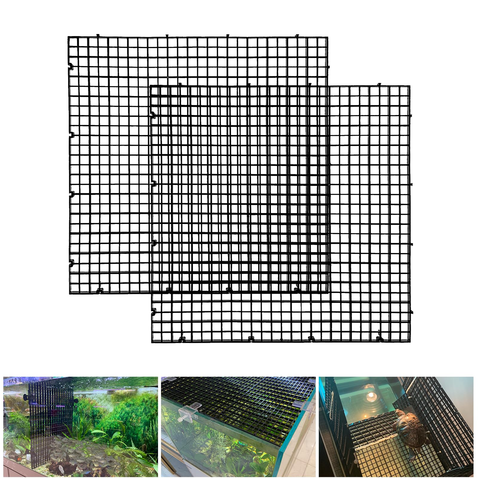 Weramics Adjustable Aquarium Fish Tank Divider Filter Bottom Plastic Grid Fish Tank Isolation Board Egg Crate Tray((Black, 2Pcs 