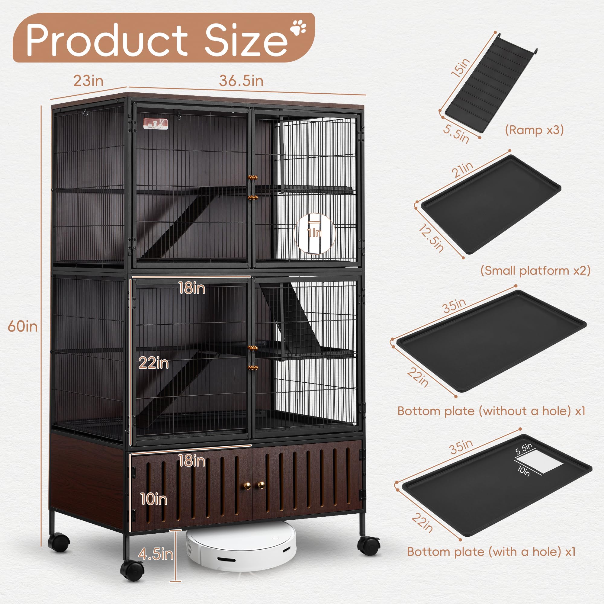 Habutway 60''H Metal Large Ferret Cage, Rolling Chinchilla Cage With Removable Ramps& Double Door, Critter Nation With Locker, S