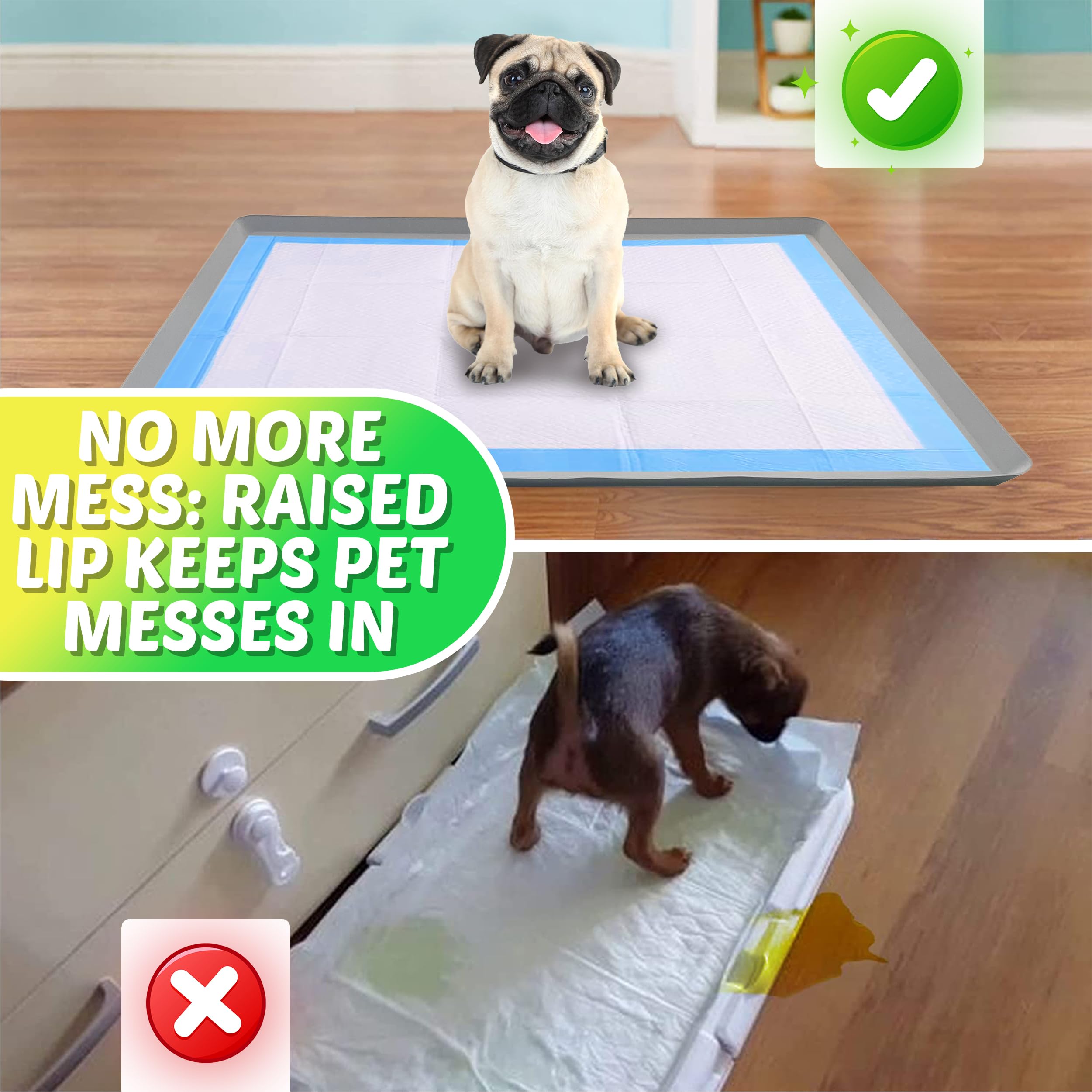 TidyFriend Dog Pad Holder Tray for 28 x 34 Inches Training Pads (Light Grey) - Easy to Clean and Store Perfect for Dog Potty - S