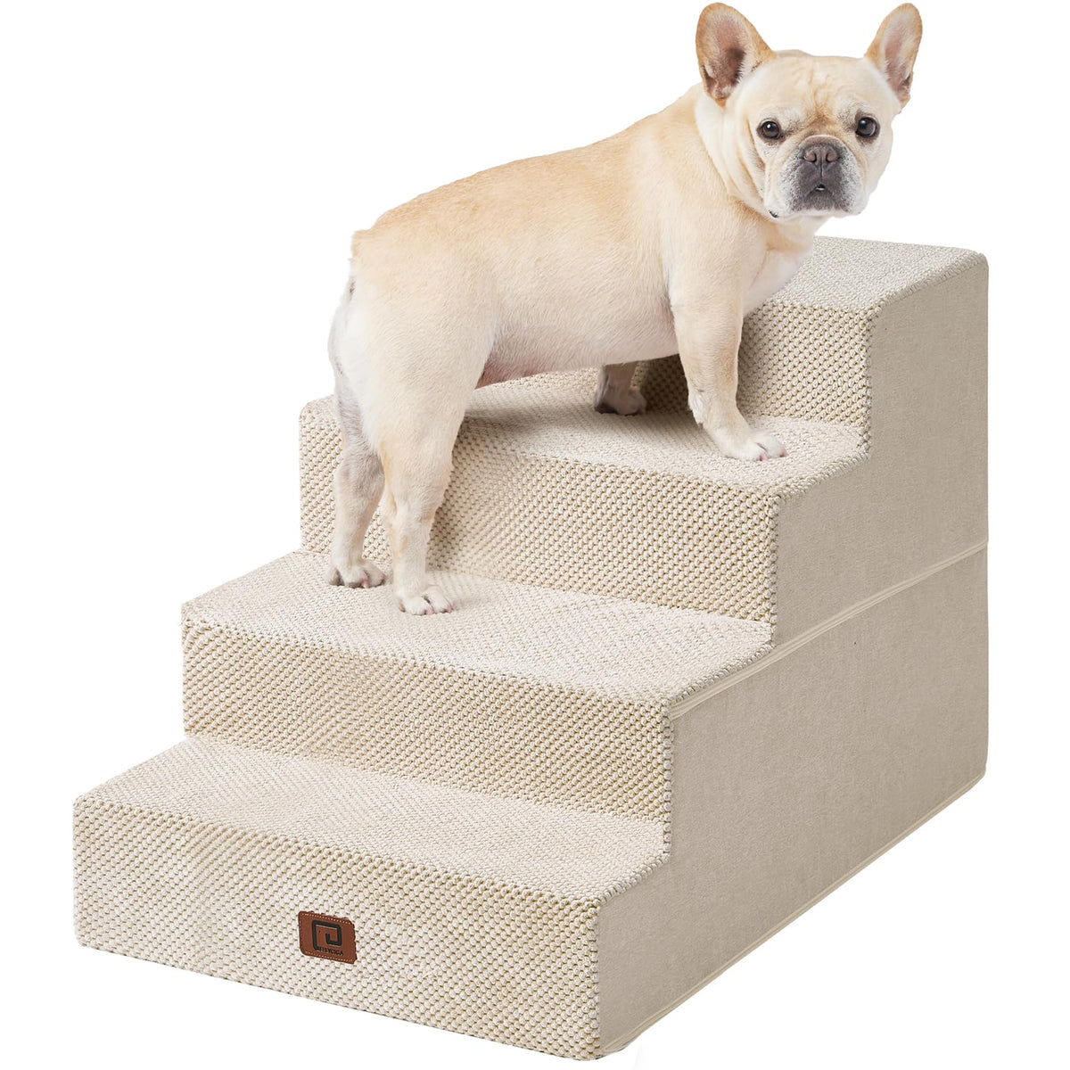 Eheyciga Dog Stairs For Bed 20”H, 4-Step Extra Wide Dog Steps For High Bed, Pet Steps For Small Dogs And Cats, Non-Slip Balanced Dog Indoor Ramp, Beige