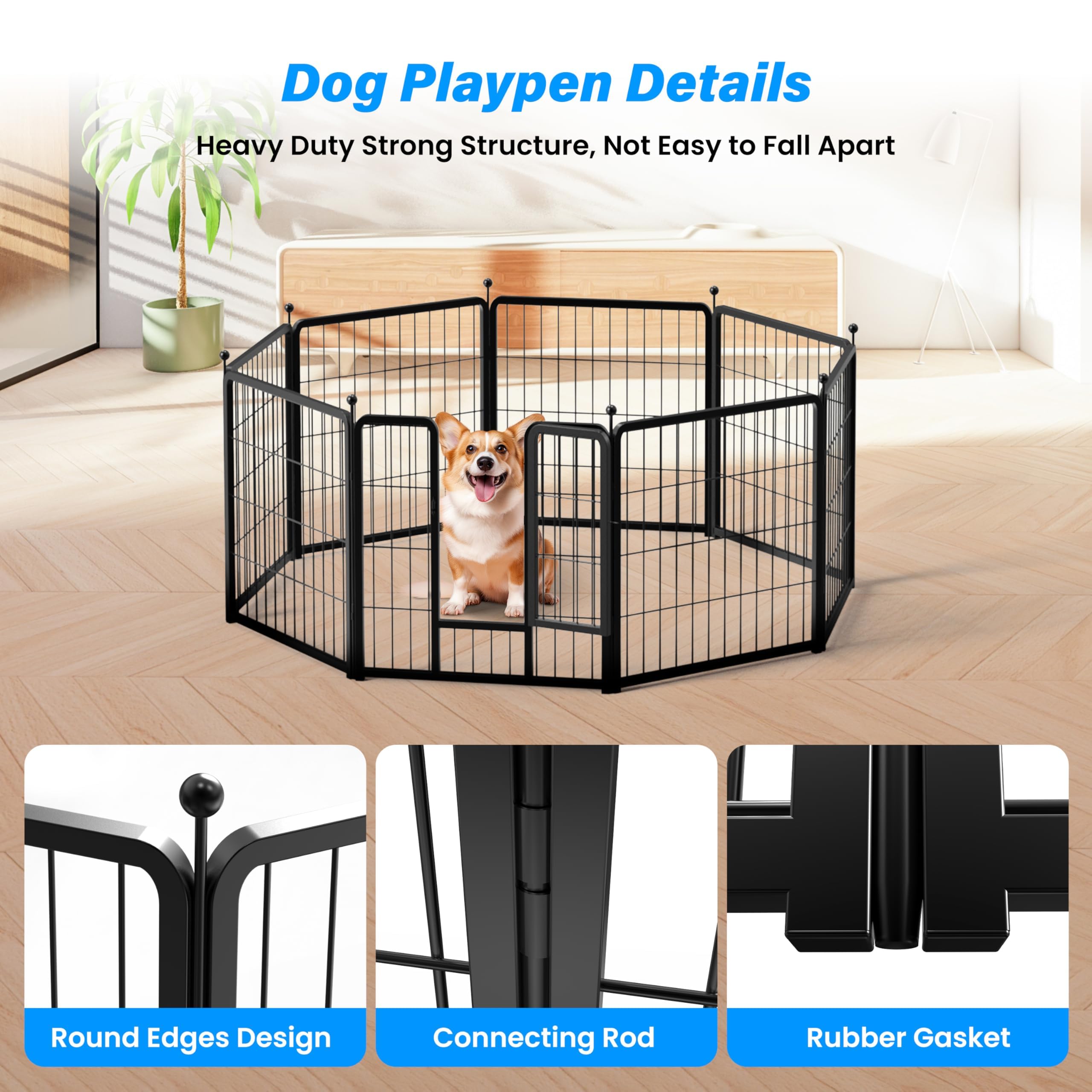 Simple Deluxe Dog Playpen - Portable 24" Heavy Duty Metal 8 Panels for Small Dogs - Black