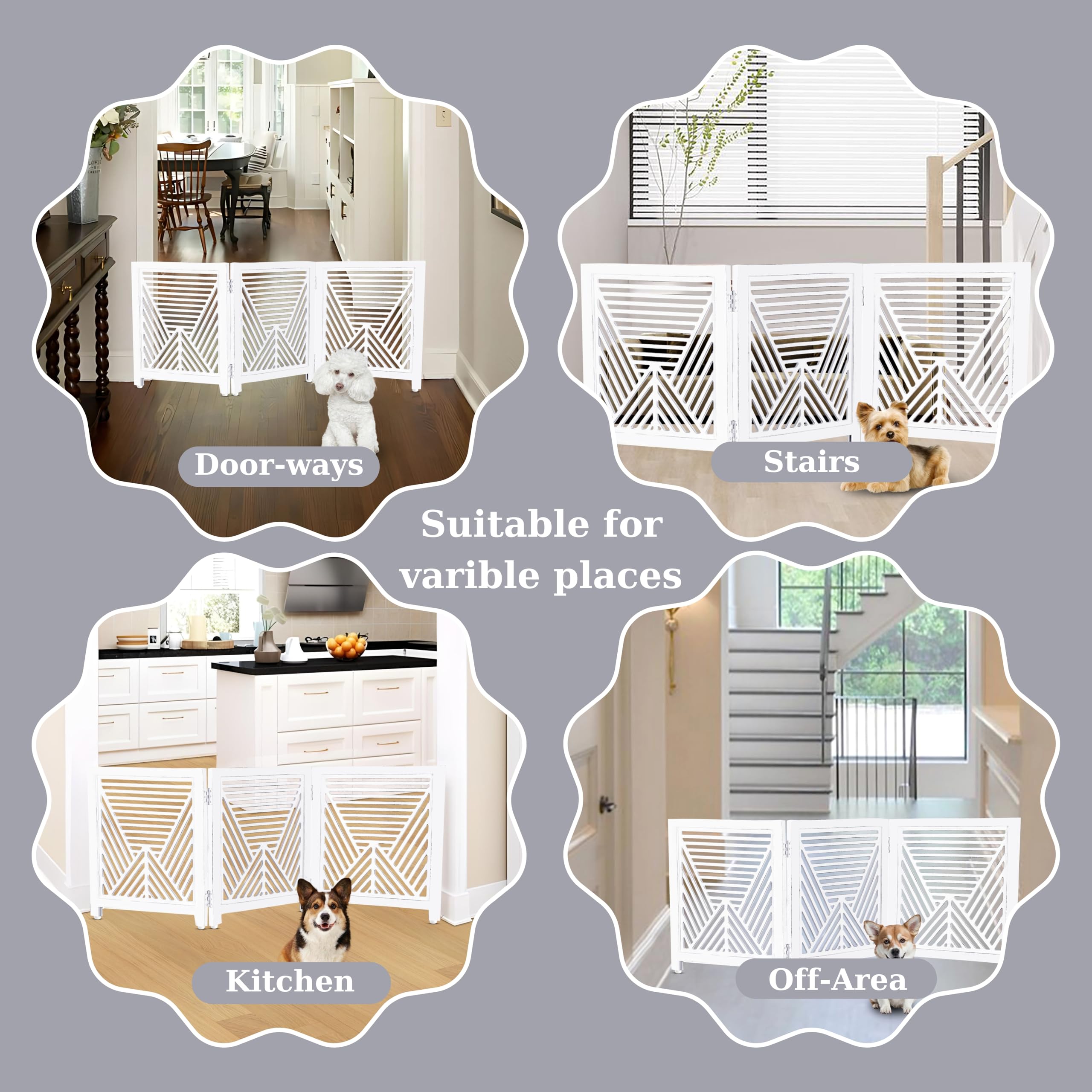 Lightnpro Geometric Wooden Pet Gate - Foldable Freestanding Safety Gate for Dogs, Puppies & Small Pets, Indoor Fence for Stairs,