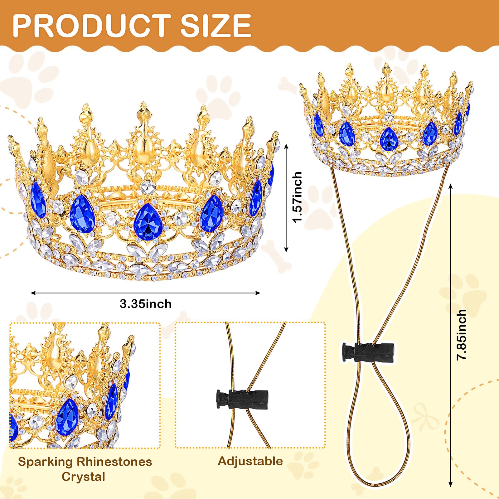 Abbylike Pet Rhinestone King Crown, Queen Crown for Halloween Costume for Small Dog Cat Cosplay Party Accessories Adoption Celeb