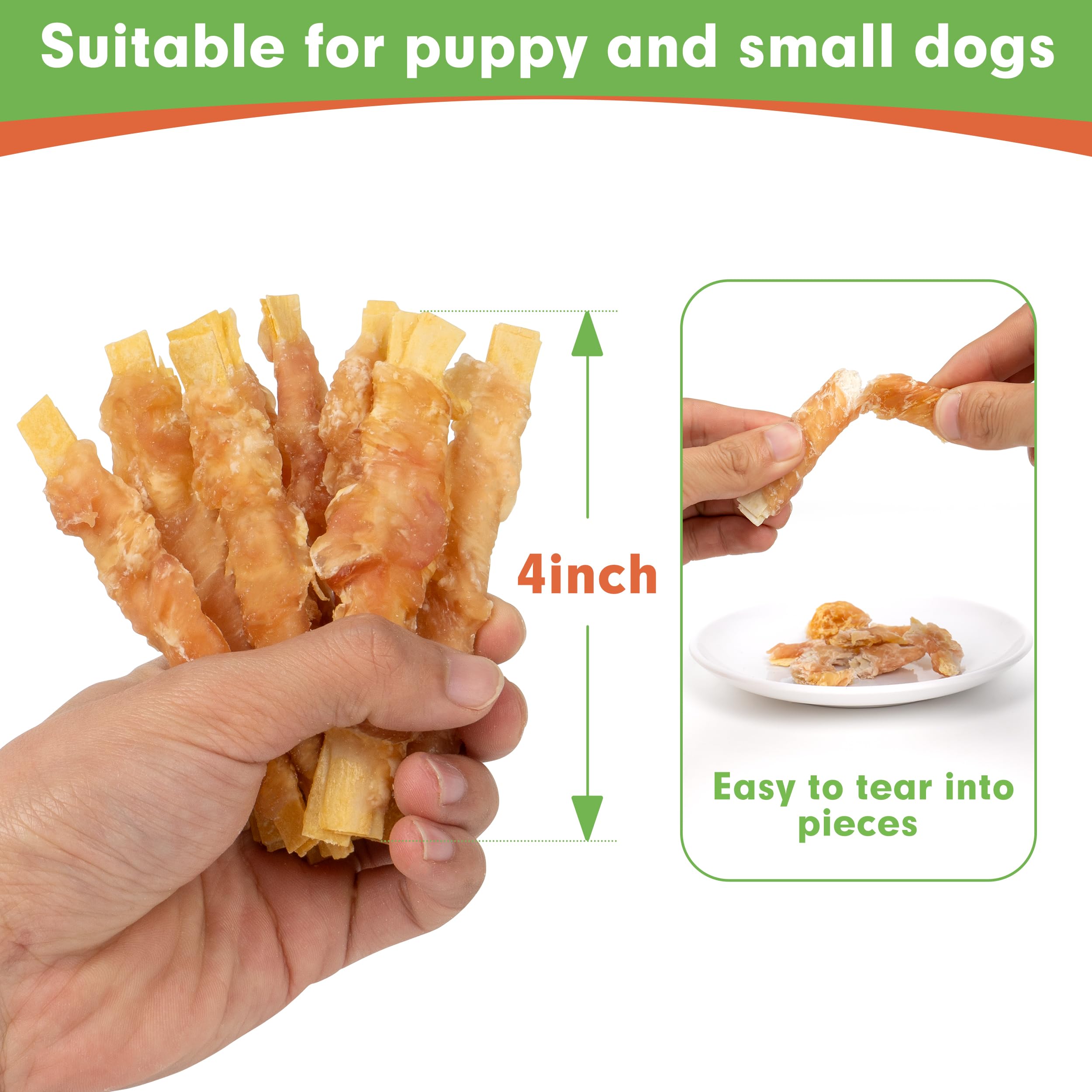 MON2SUN Rawhide Free Dog Treats, 4 Inch Chicken Wrapped Cod Fillet Dog Snacks for Small Dogs, Soft and Training Treats, 20oz (56