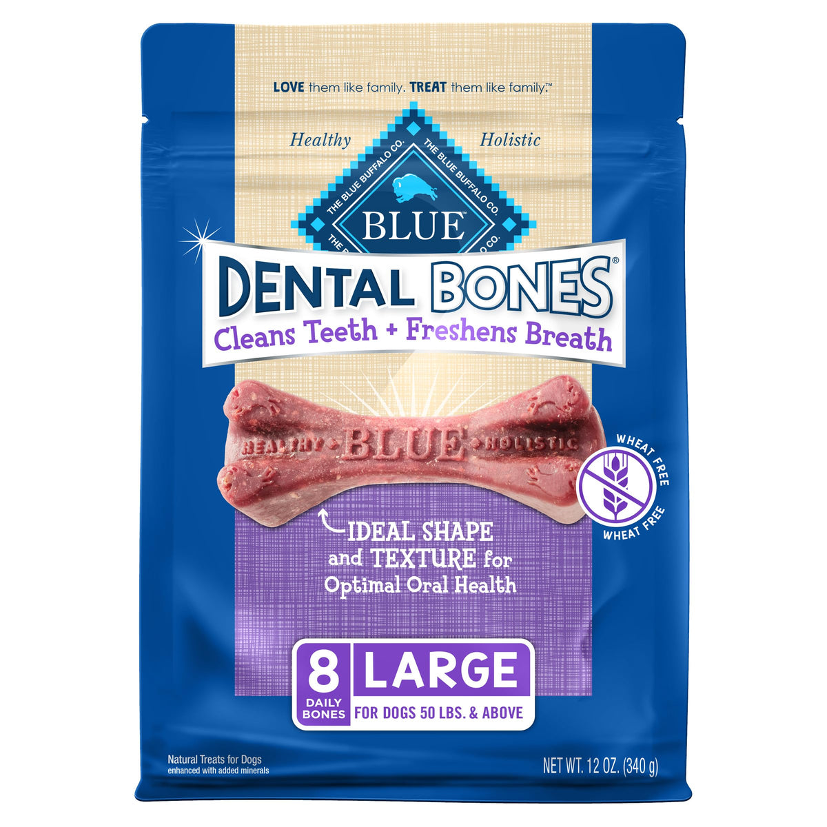 Blue Buffalo Dental Bones Large Natural Dental Chew Dog Treats Bag