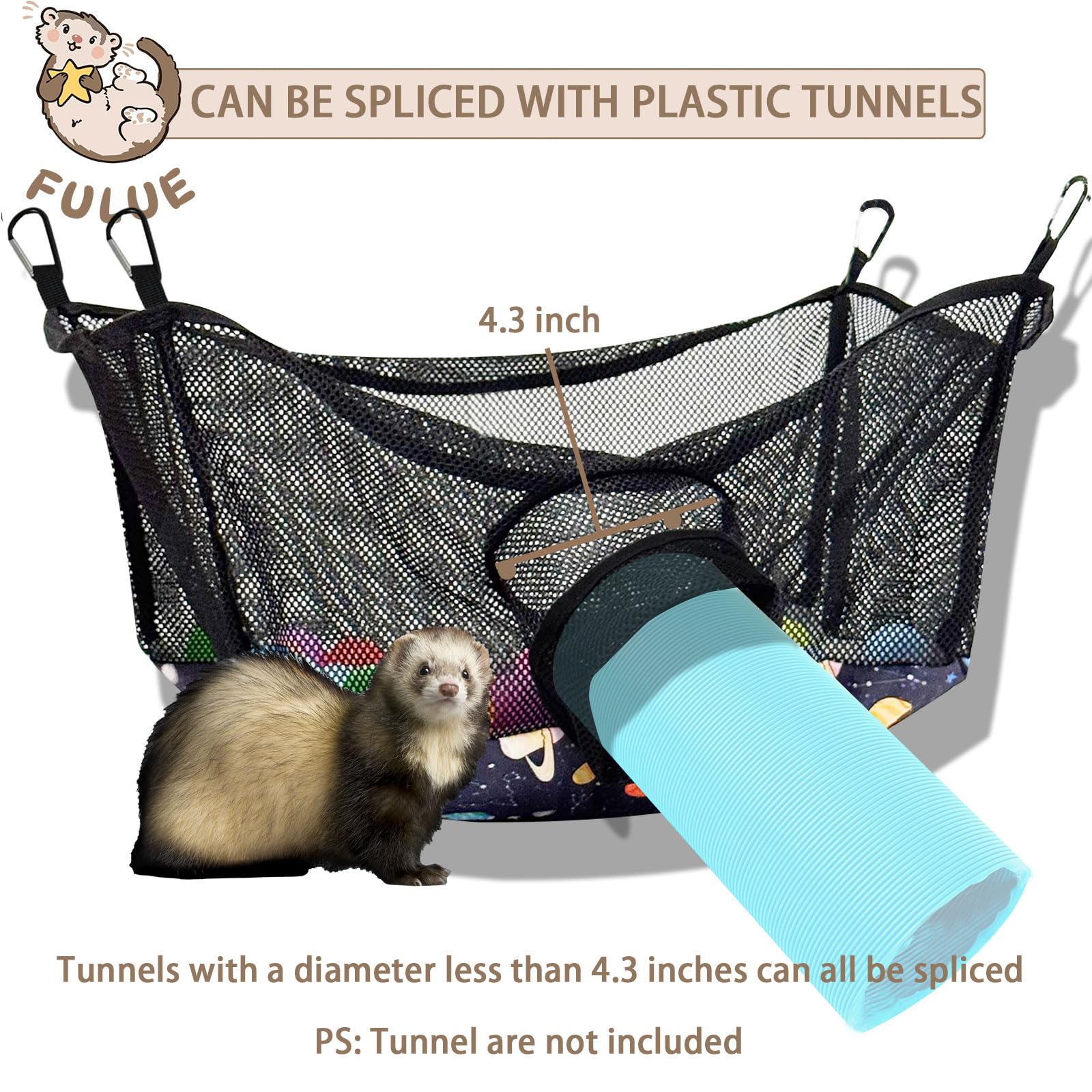FULUE Ferret Ball Pit Hammock Playpen Toy Box for Cage, Compatible with Tunnel System, Black, Ball Not Included