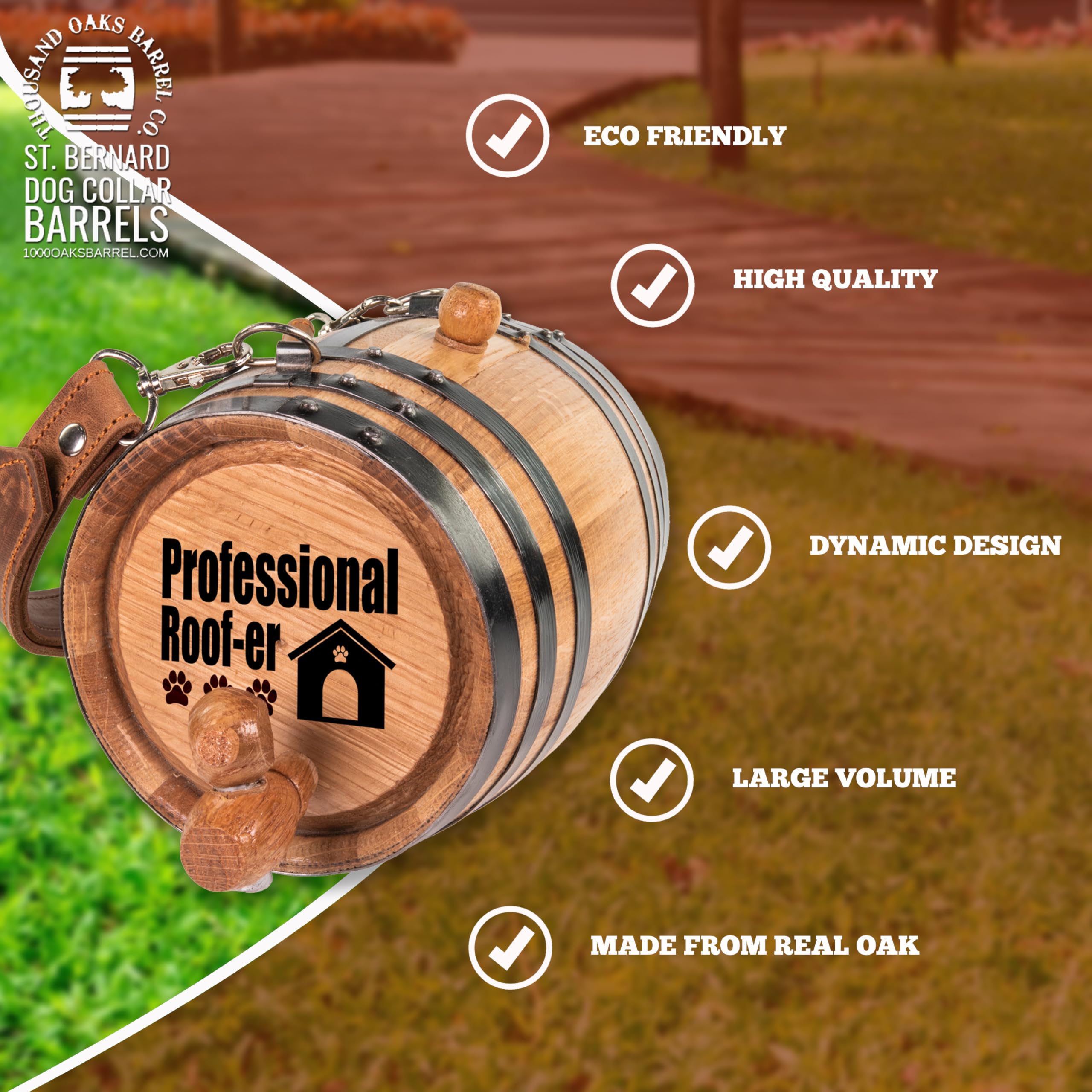 St Bernard Whiskey Barrel Collar For Dog, Professional Roof-Er' - 1/2 Liter Oak Aging Barrel Dispenser For Saint Bernard Dogs Wi