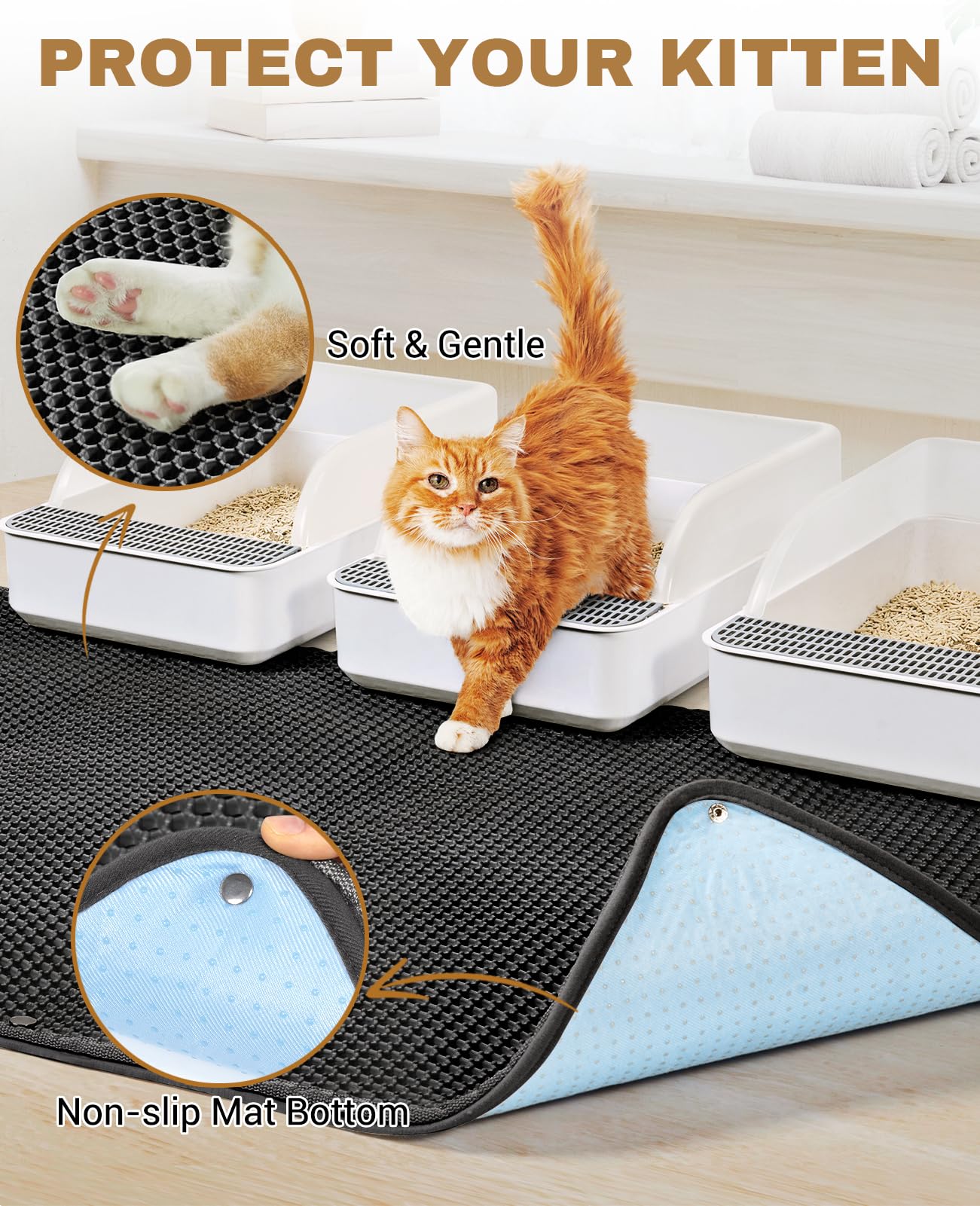 Fostanfly Cat Litter Mat, 45''X 27'' Kitty Litter Trapping Mat, Extra Large Xl Honeycomb Scatter Control, Urine & Waterproof, Ma