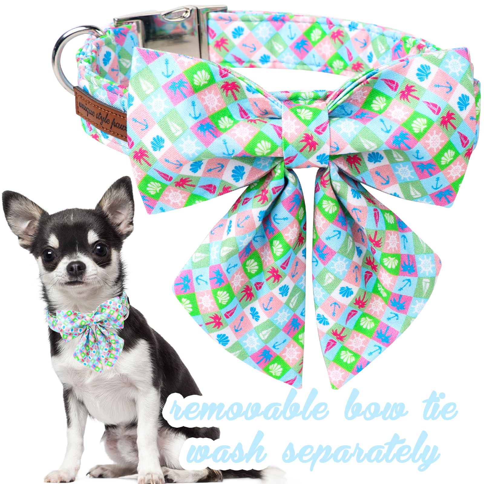 Unique Style Paws Cotton Dog Collar With Bowtie, Blue Summer Dog Collars For Party, Adjustable&Breathable Pets Collar For Small,