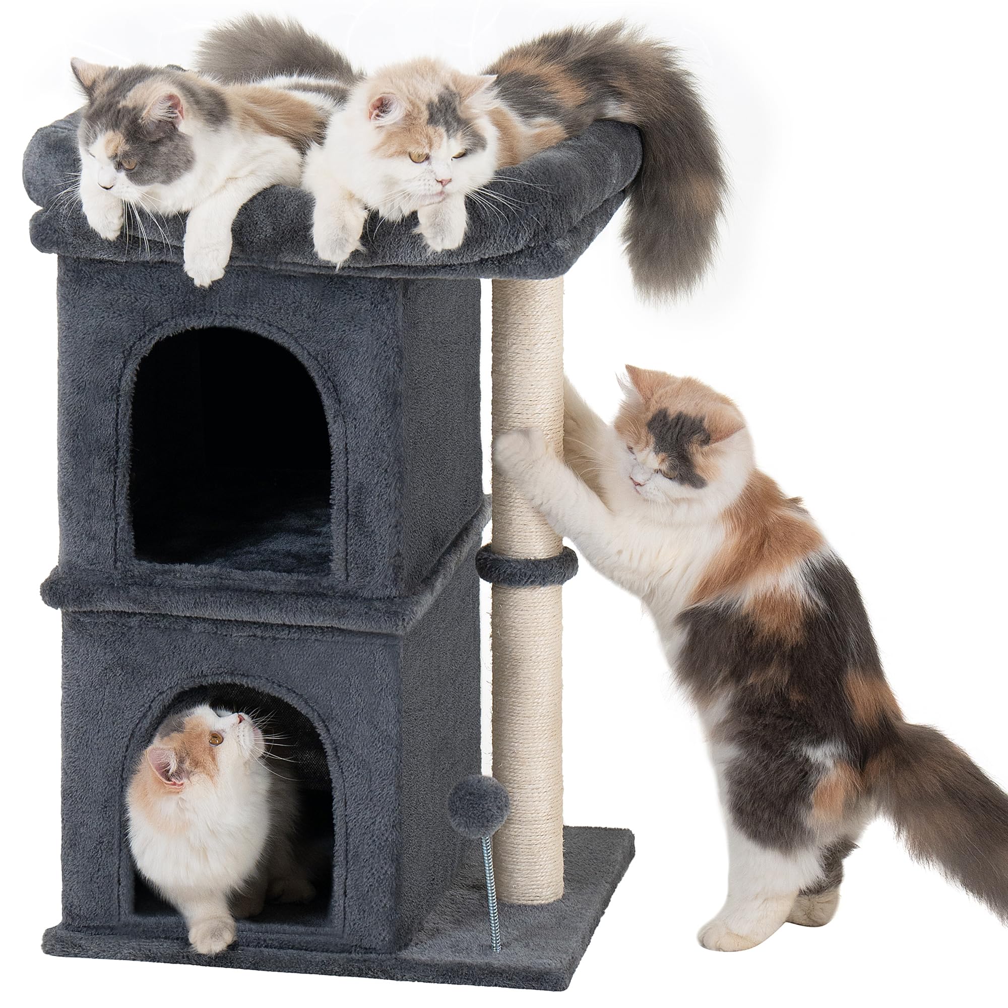 Aechonow 24In Cat Tree Tower With Scratching Post, 19 * 16.5In Window Perch For Large Cats, 2 Cat Condo Cubbies For Indoor Kitte