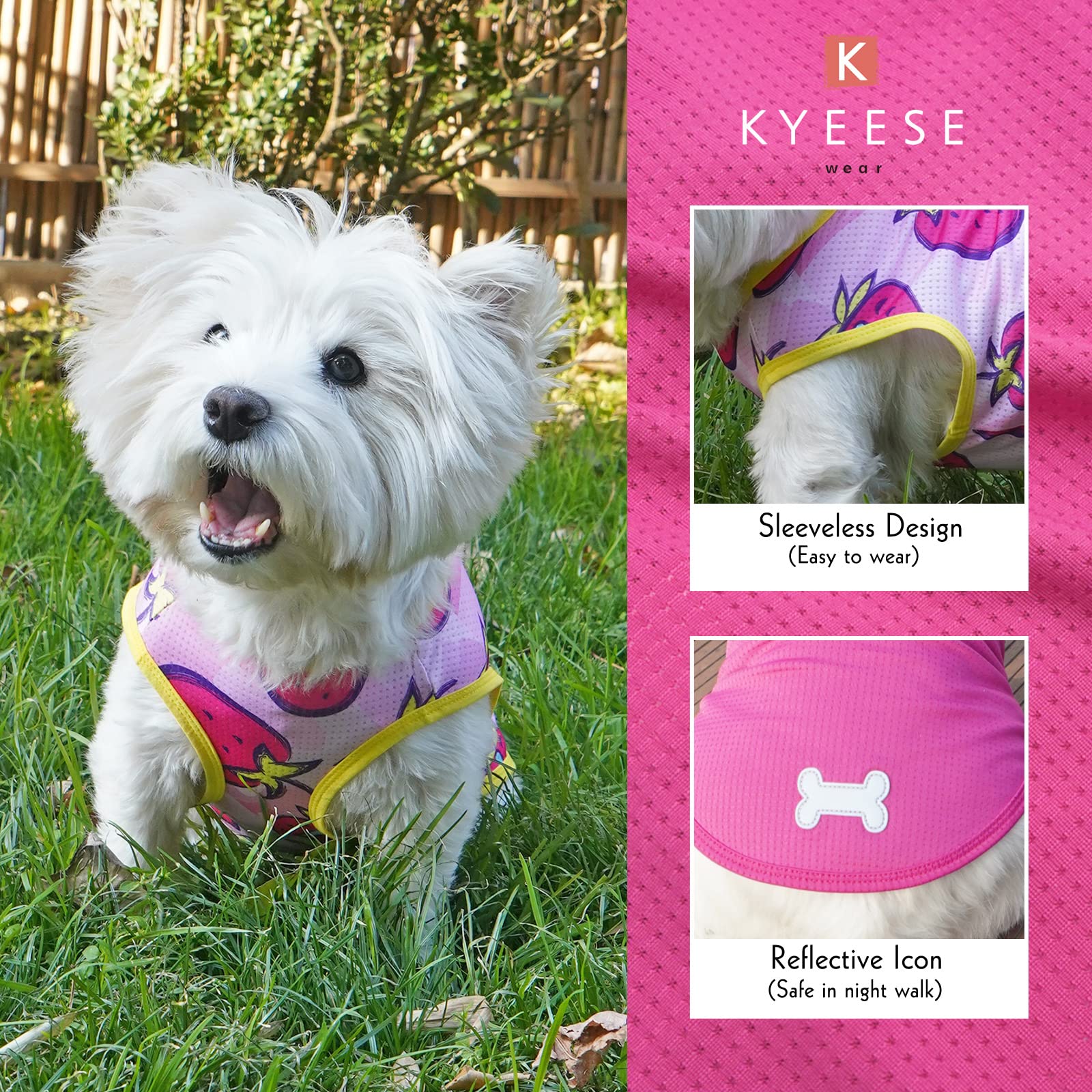 Kyeese 2 Pack Dog Shirts For Small Dogs Breathable Dog T-Shirts Soft Tank Top Sleeveless Vest Puppy Dog Tee Shirt Dog Apparel Great For Summer Strawberry Pattern, X-Large, Strawberry+Rose
