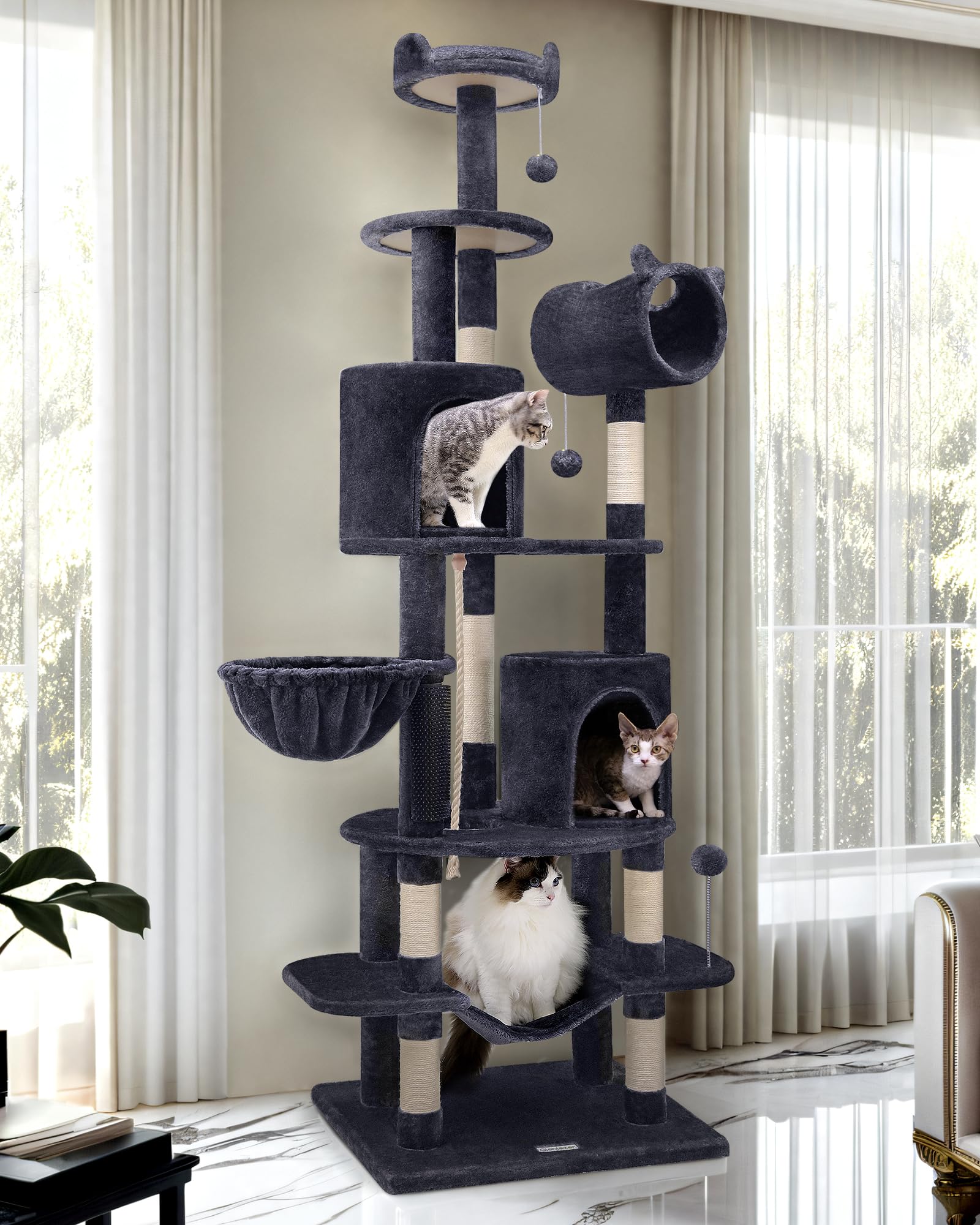 Globlazer C81 Artistic Curved Cat Tower For Small Cats(Under 12 Lbs), 81-Inch Slim Design Cat Tree With Space-Saving Design, Ind