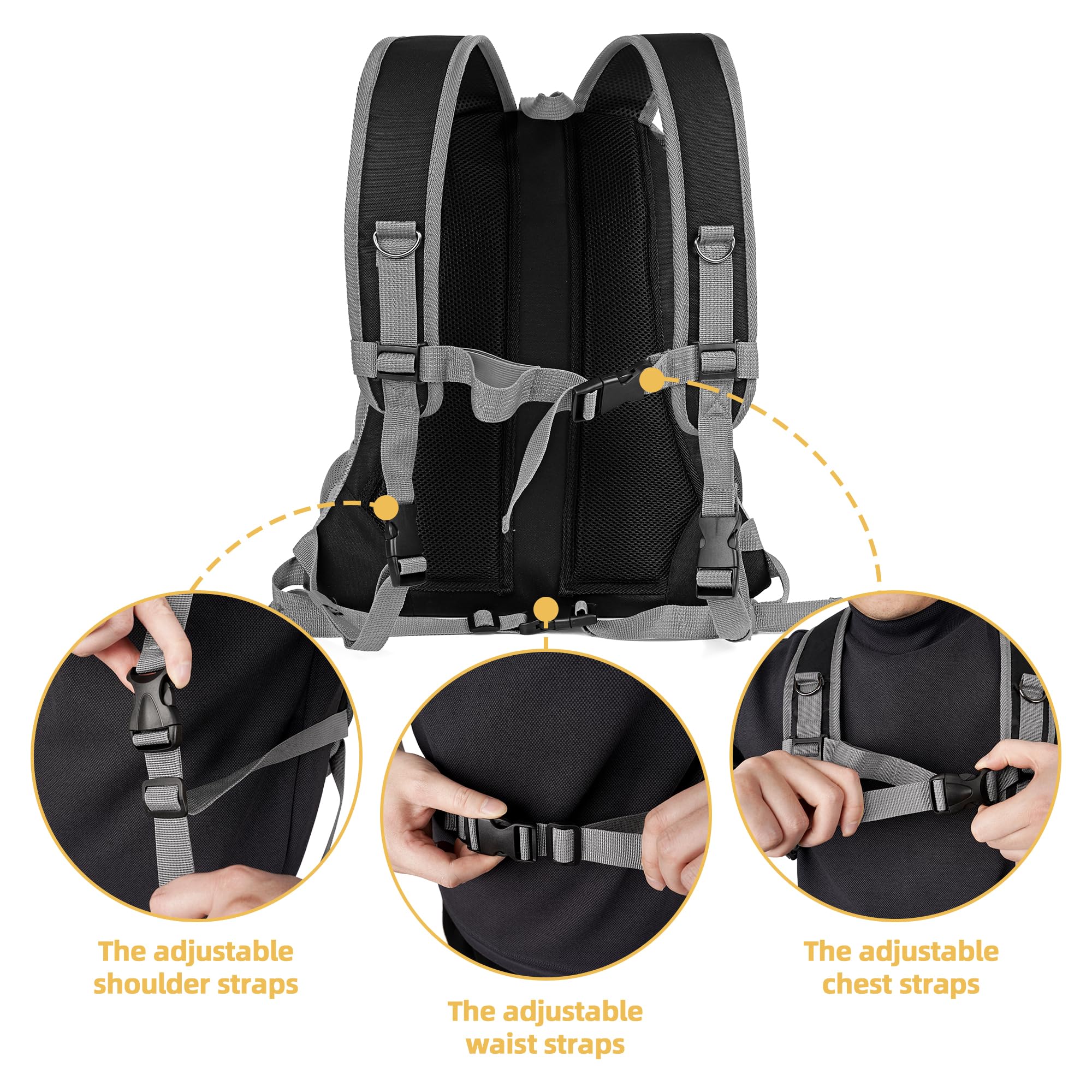 Woyyho Pet Dog Carrier Backpack Side Storage Pockets Dog Backpack Carrier Adjustable Straps Dog Head-Out Backpacks Puppy Front A