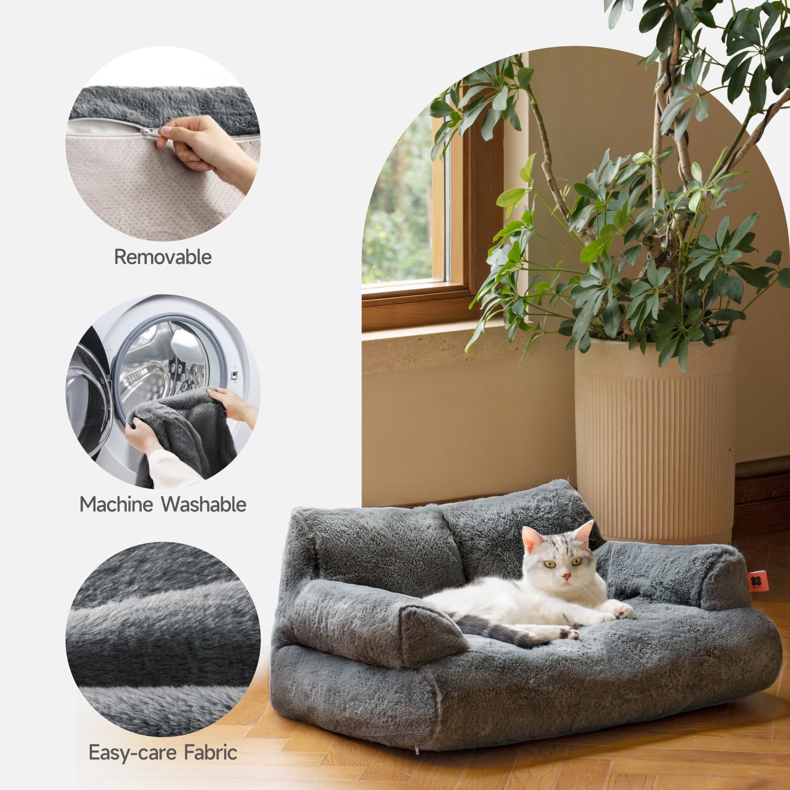 Mewoofun Dog Couch, Supportive Small Dog Bed For Puppy And Cats With Removable Washable Cover, Fluffy Cat Couch With Non-Slip Bo