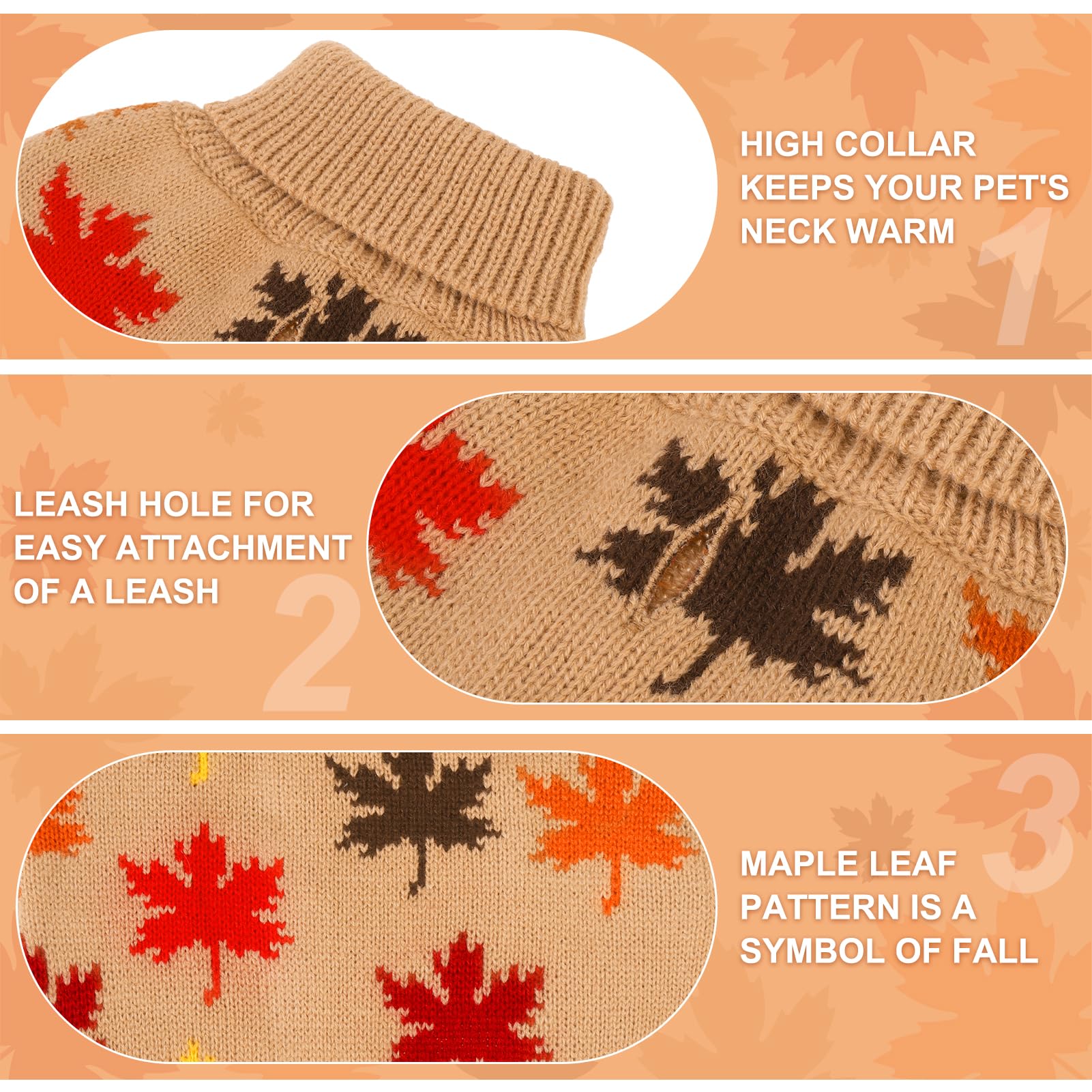 Beautyzoo Fall Sweater - Small Dog Sweaters For Girls & Boys, Turtleneck Knitwear In Cold Weather, Maple Leaf Cable Knit Puppy P