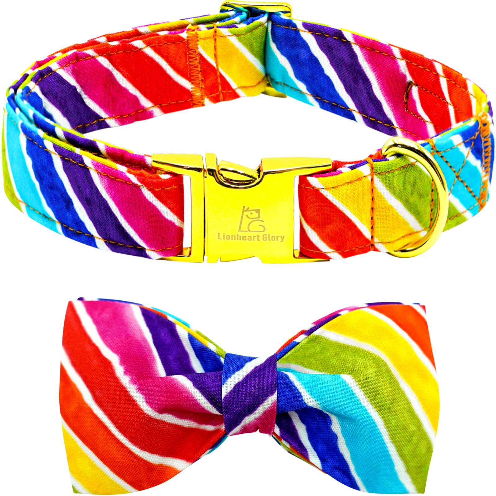 Lionheart glory Rainbow Dog Collar Colorful Dog Bow Collar Heavy Duty Adjustable Pride Dog Collars for Large Dogs Pet Gift Summe