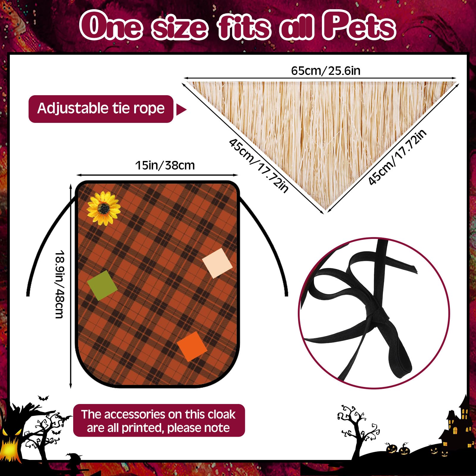 Sunnymove 3 Pcs Dog Halloween Costume Set Includes 1 Scarecrow Hat, 1 Straw Dog Bandana, 1 Puppy Cape Halloween Pet Role-Play Ou