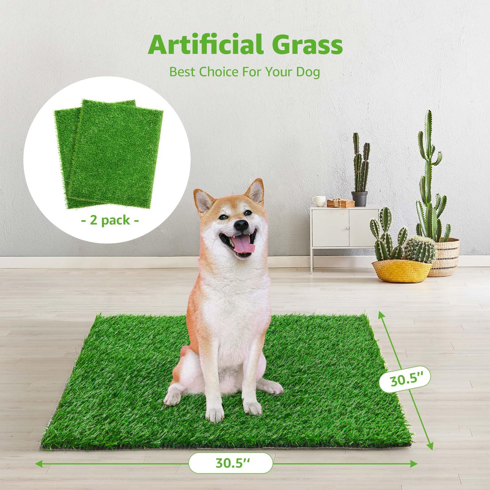 Artificial Dog Grass Pee Pad 30.5'X30.5' 2Pack, Washable Indoor Potty Training Replacement Turf For Puppy, Reusable Realistic Grass For Dogs
