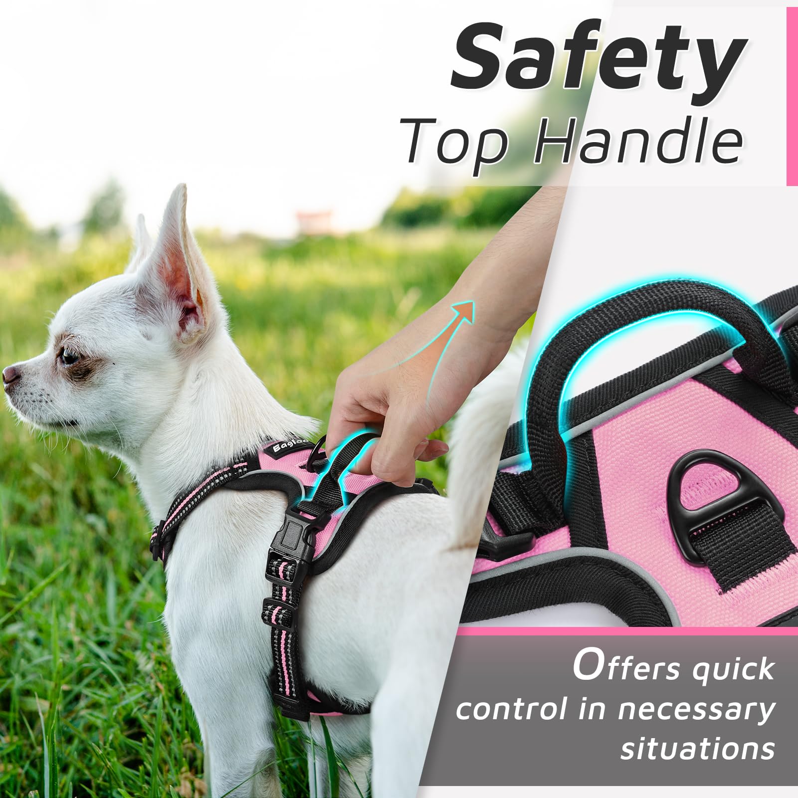Eagloo Small Dog Harness No Pull, Service Vest With Reflective Strips And Control Handle, Adjustable And Comfortable For Easy Walking, No Choke Pet Harness With 2 Metal Rings, Pink, Xs