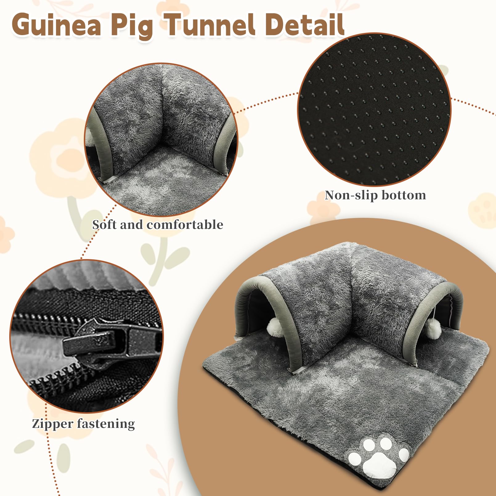 Pinvnby Guinea Pig Hideout Tunnel With Removable Base & 2 Liners And Washable Soft Rabbit Bed & Small Animal Tunnel Tube Cage Ac