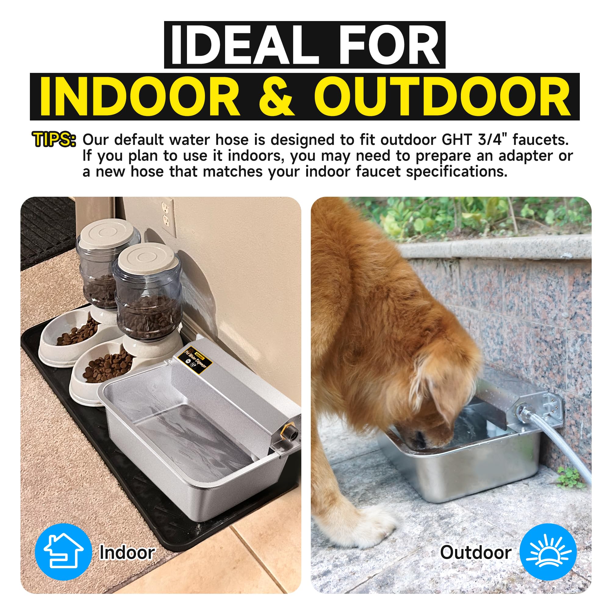 Petsolon Automatic Dog Water Dispenser, 2 Gallons 304 Stainless Steel Large Dog Water Bowl Dispenser For Indoor/Outdoor, Pet & L