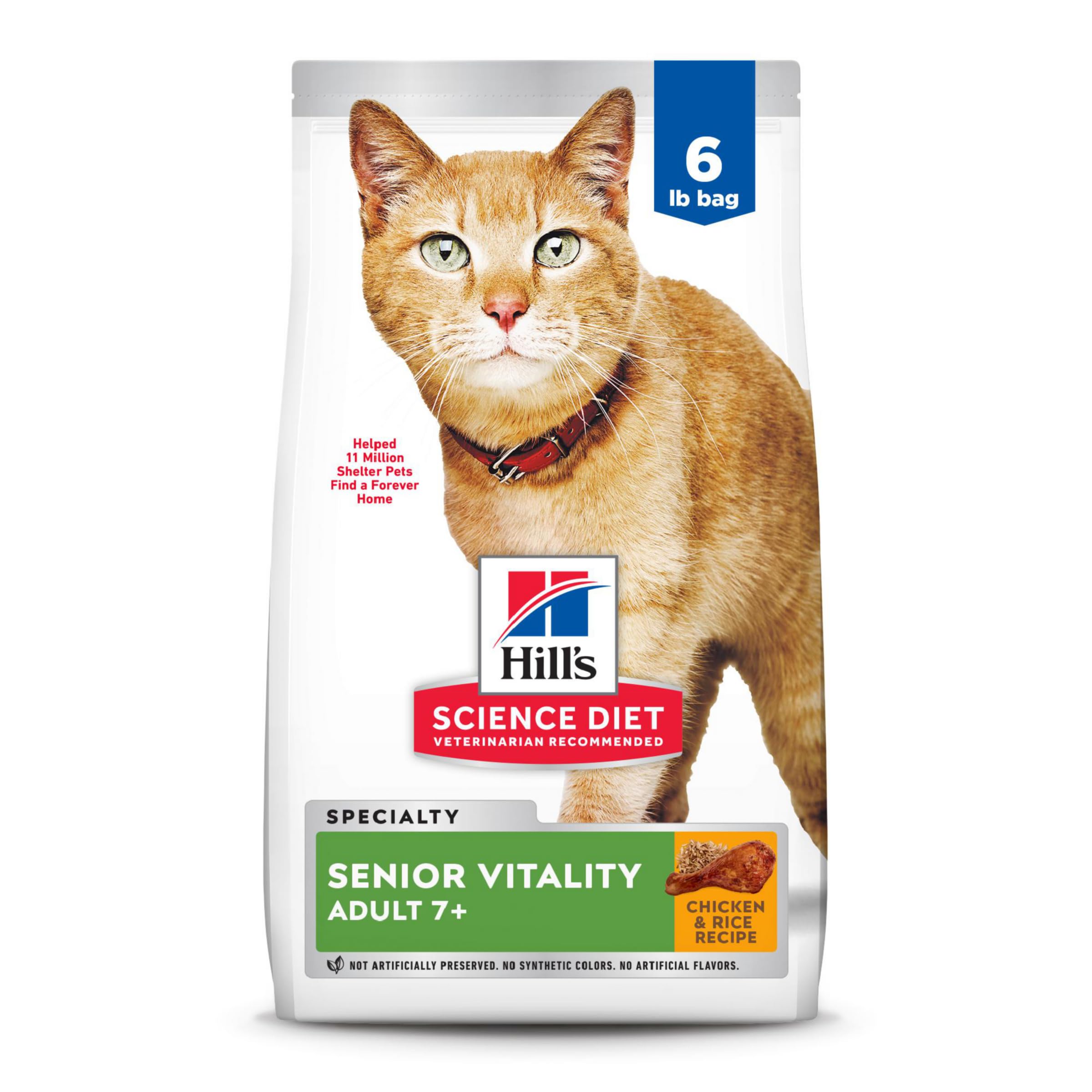 Hills Science Diet Senior Vitality, Senior Adult 7+, Senior Premium Nutrition, Dry Cat Food, Chicken & Rice, 6 lb Bag