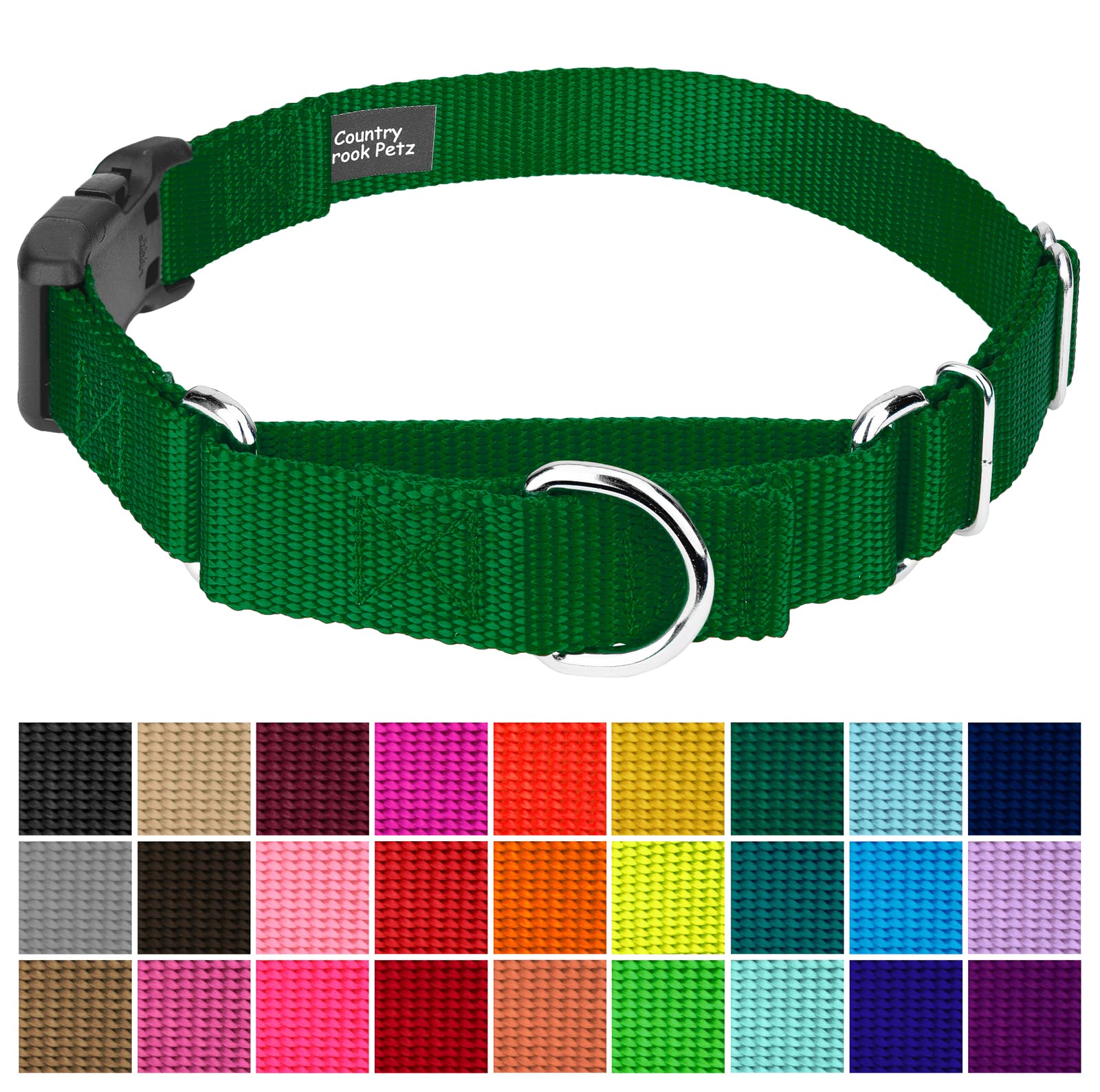Country Brook Petz - Made In The Usa - Durable Nylon Martingale With Deluxe Buckle - 30+ Vibrant Color Options (Christmas Green,