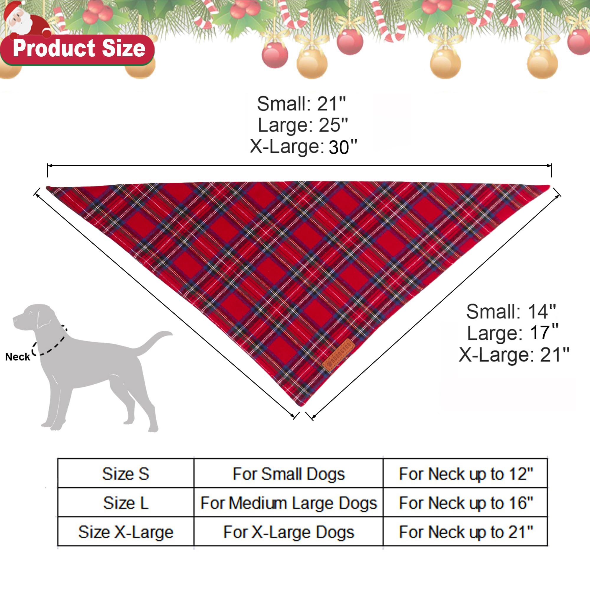 ADOGGYGO Christmas Dog Bandana 2 Pack, Stylish Plaid Pet Scarf, Premium Cotton Fabric, Multiple Sizes Offered, Christmas Bandana