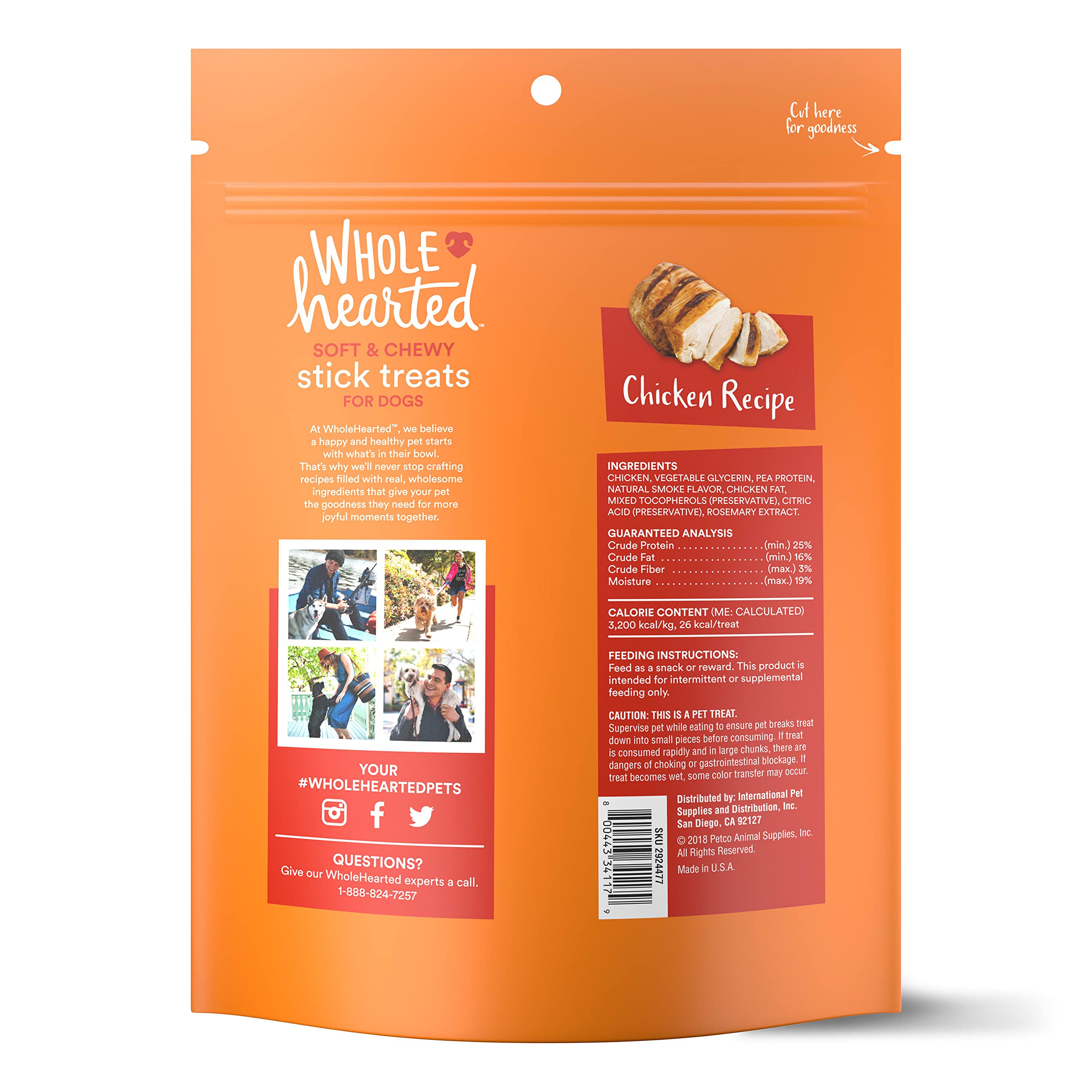 WholeHearted Grain Free Soft and Chewy Chicken Recipe Dog Stick Treats 16 oz