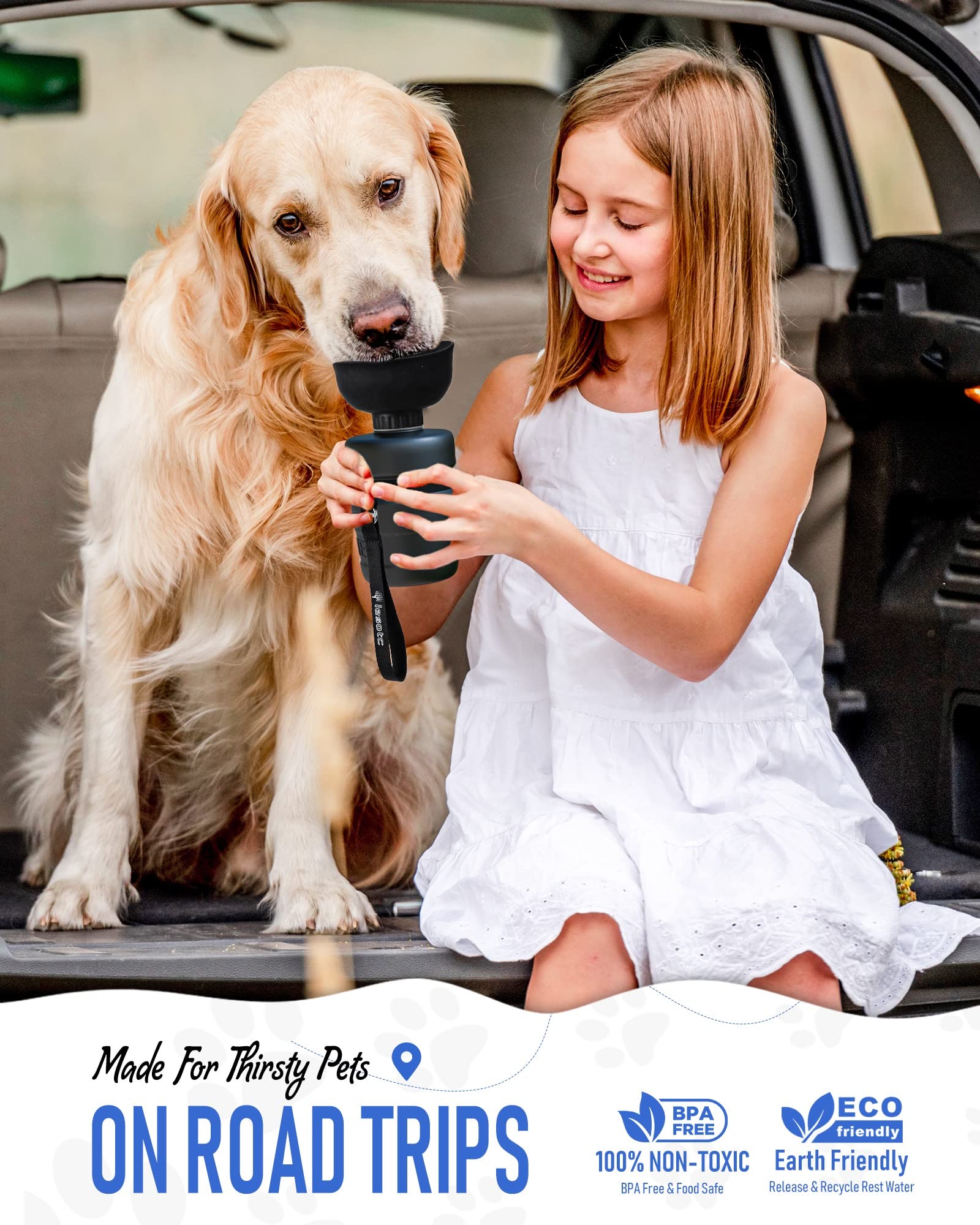 Lesotc Dog Water Bottle, Portable Water Dispenser With Travel Water Bowl, Leak Proof Pet Travel Squeeze Bottle, Puppy Essentials