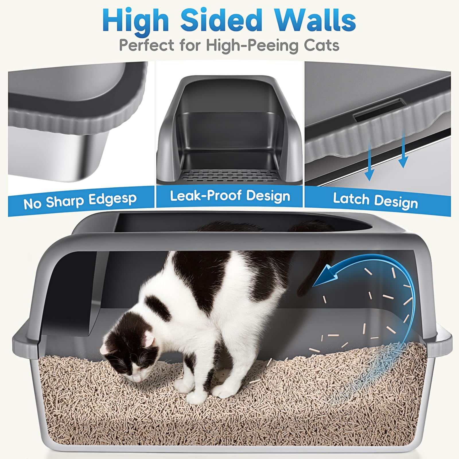 2 Pack Stainless Steel Cat Litter Box with Lid, XL Extra Large Metal Kitty Litter Box for Big Cats, 24 L x 16 W x 12 H, Enclosed