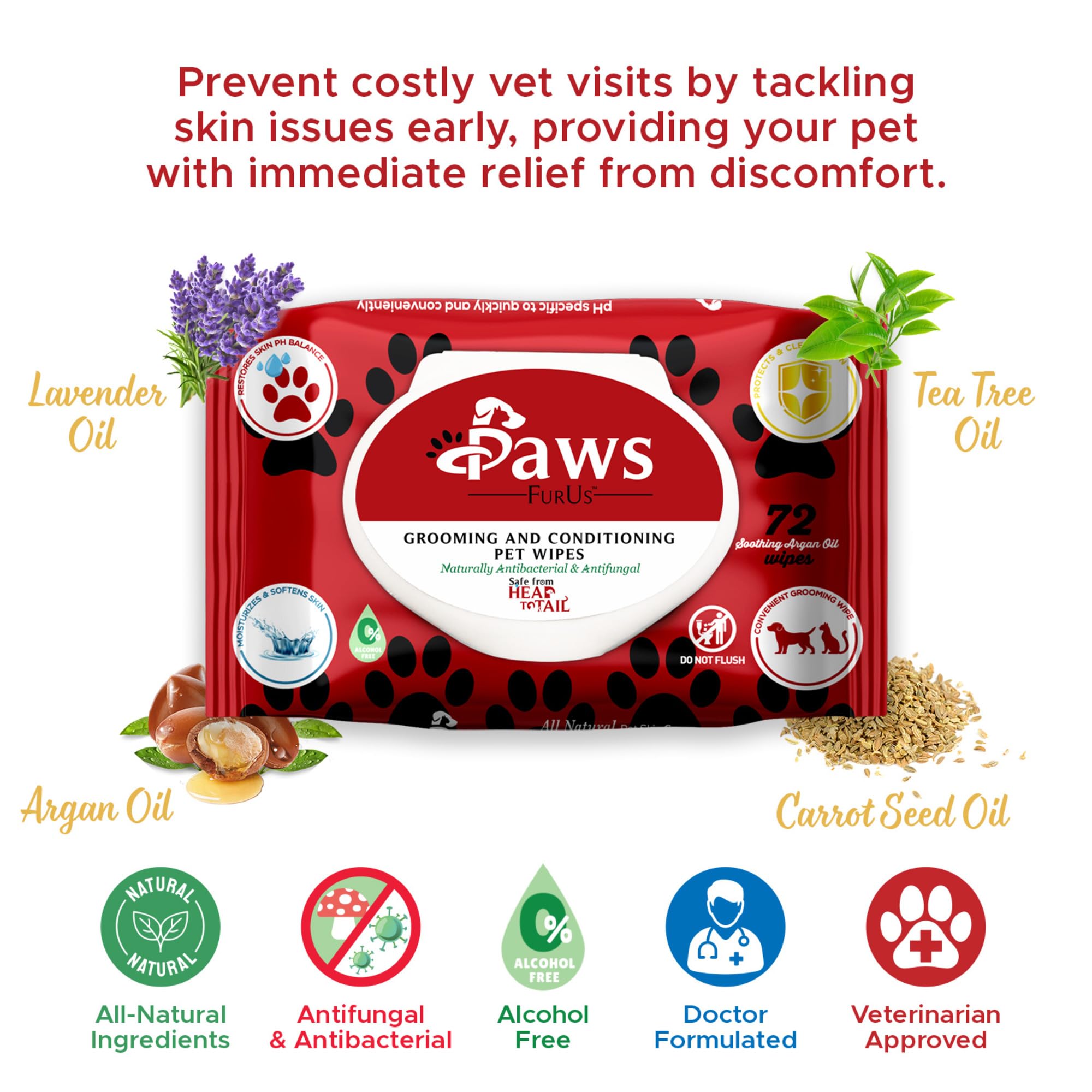 PawsFurUs Pet Wipes All-Natural Antibacterial & Antifungal Pet Wipes