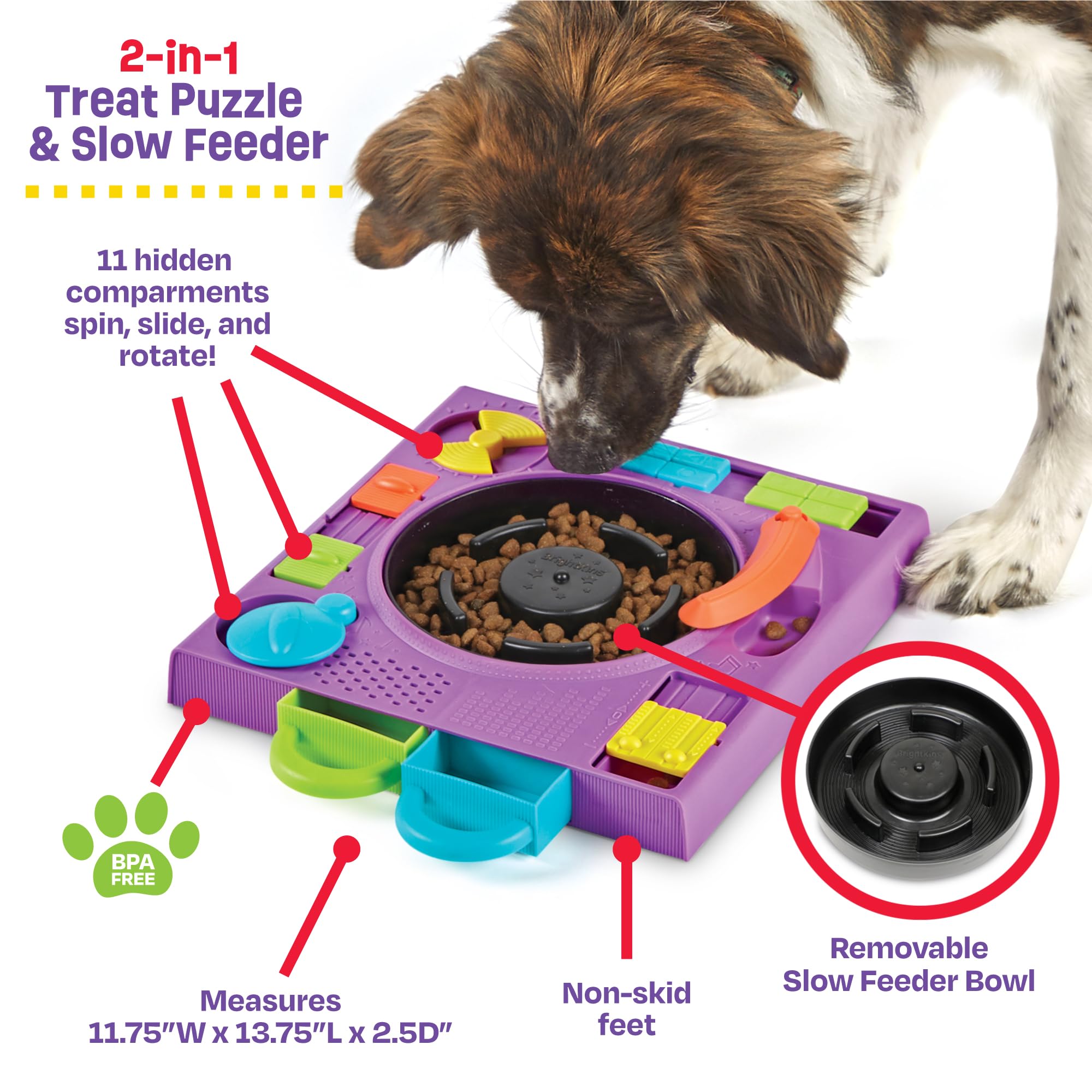 Brightkins Dj Doggo Puzzle Feeder For All Breeds - Dog Puzzle Toys, Interactive Dog Toys, Gifts For Dogs